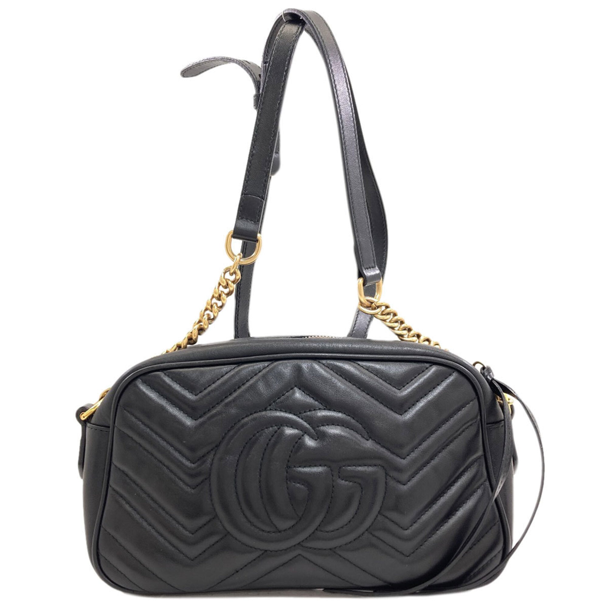 Gucci Gg Marmont Black Leather Shoulder Bag (Pre-Owned)