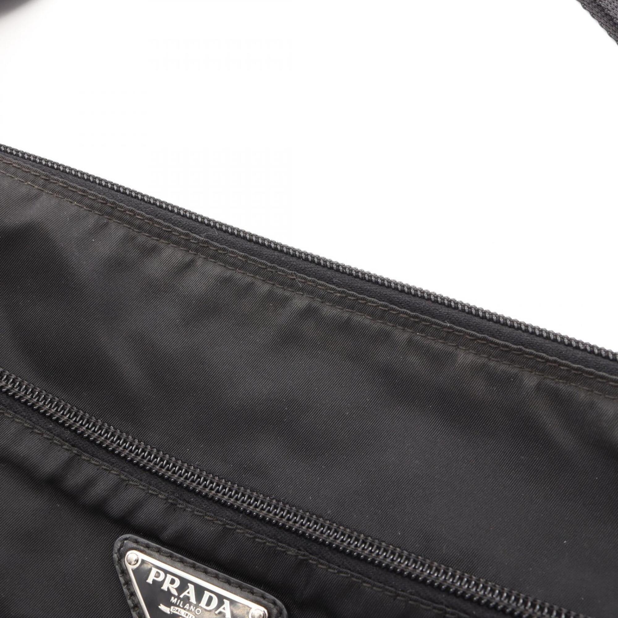 Prada Black Nylon Leather Handbag Shoulder Bag (Pre-Owned)