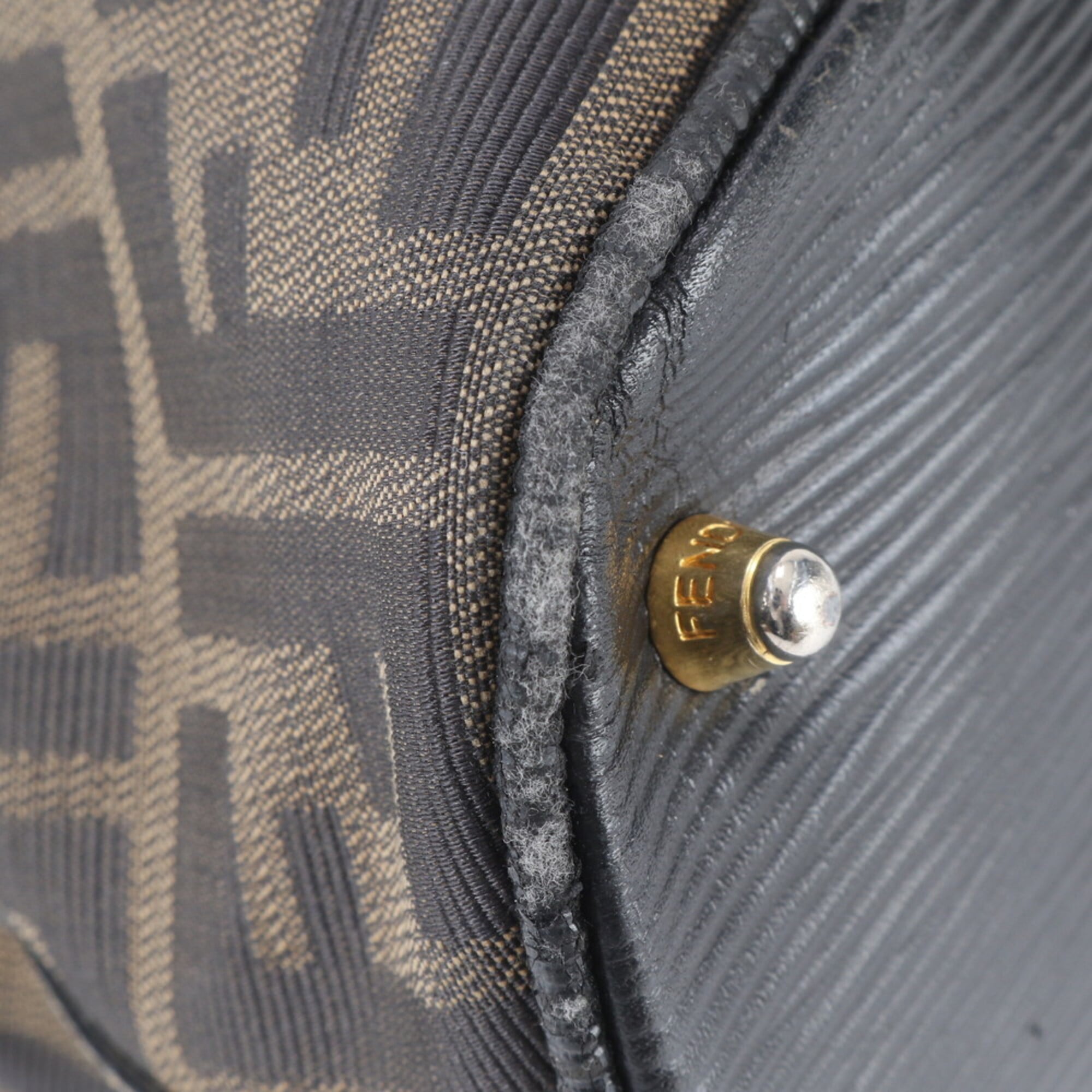 Fendi Zucca Black Brown Leather Canvas Handbag (Pre-Owned)