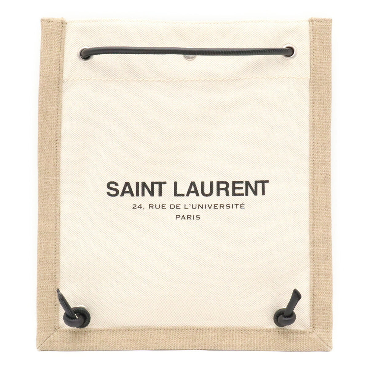 Yves Saint Laurent Beige Black Canvas Leather Backpack Shoulder Bag (Pre-Owned)