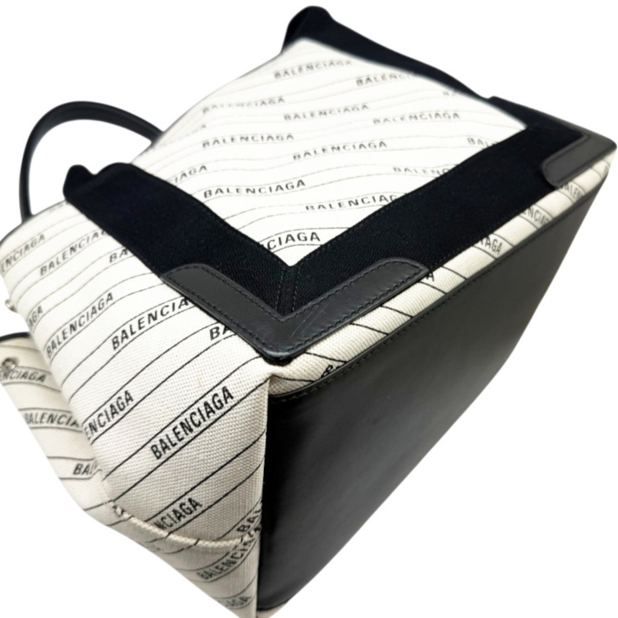 Balenciaga Black Ivory Canvas Leather Handbag Pouch (Pre-Owned)