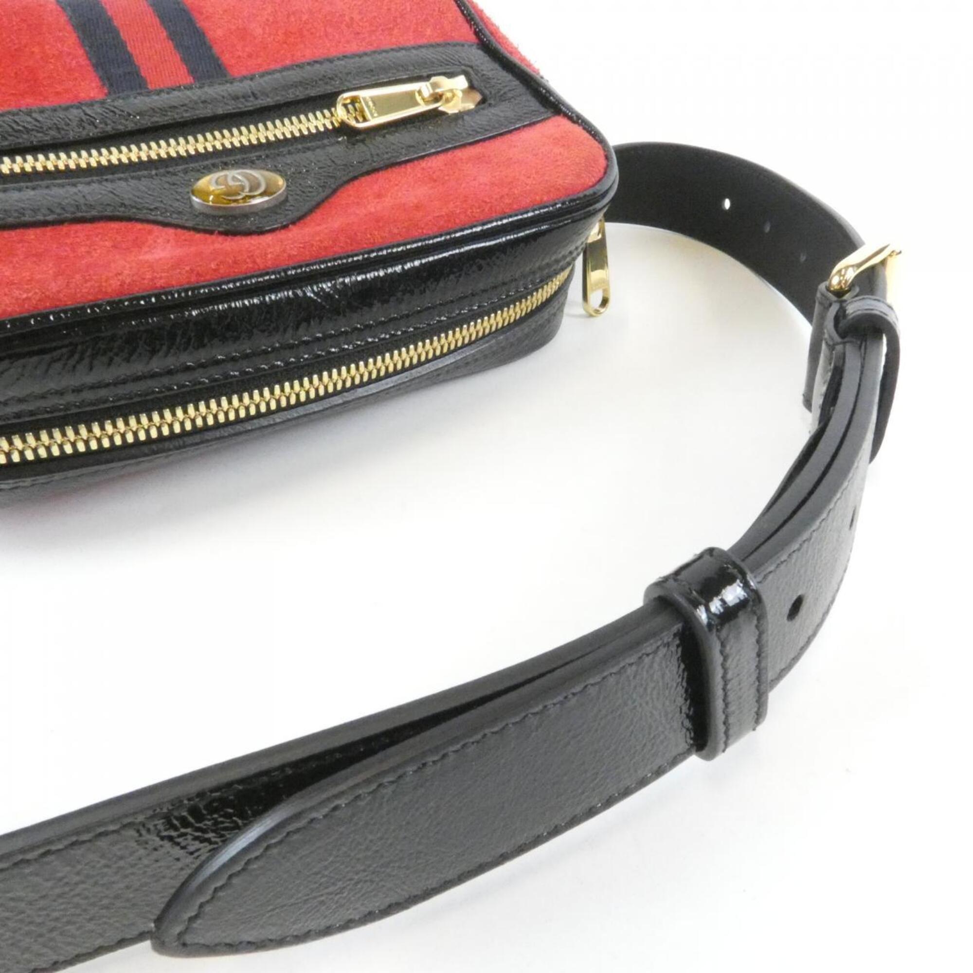 Gucci Black Red Color Suede Leather Handbag (Pre-Owned)