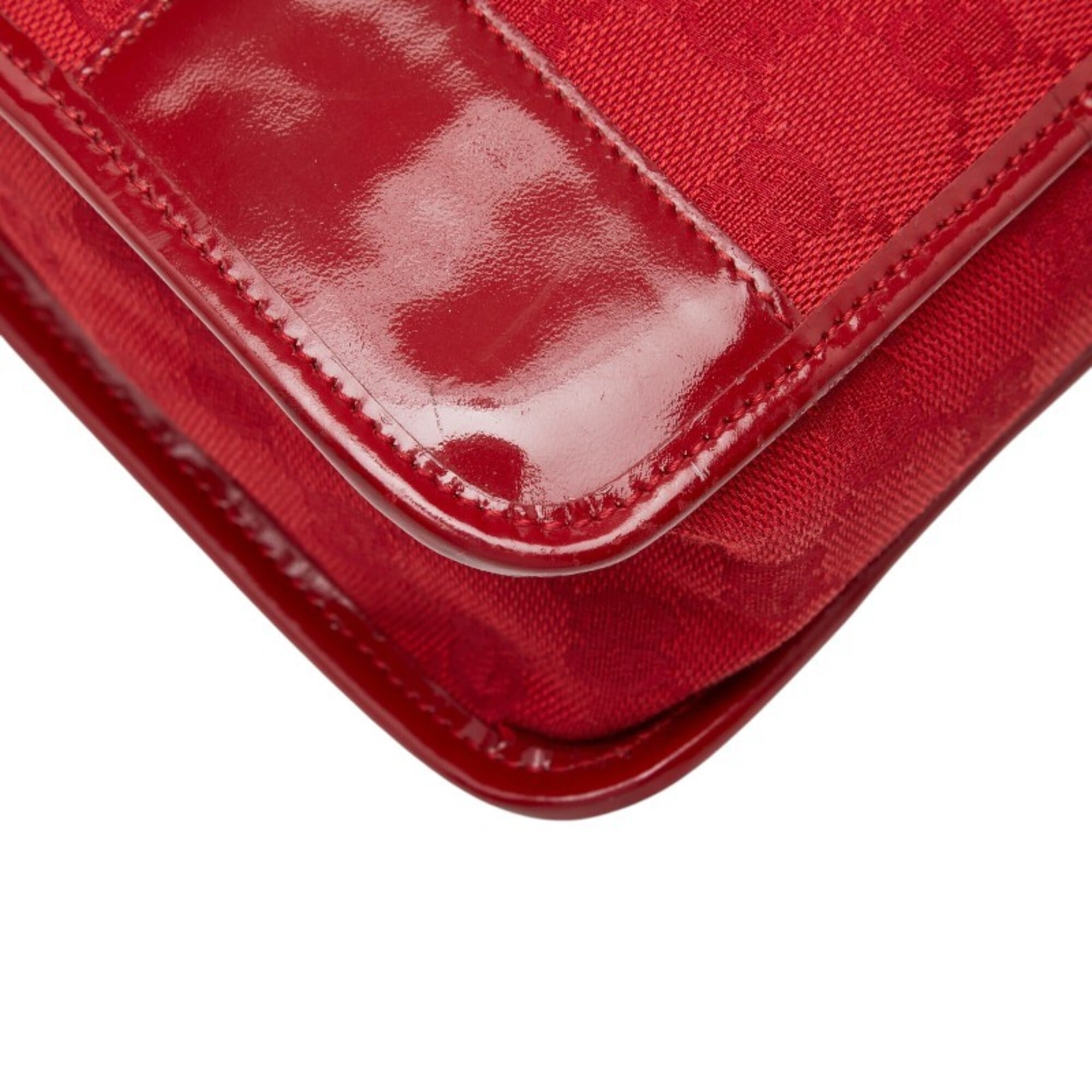Gucci Red Color Canvas Patent Leather Shoulder Bag (Pre-Owned)
