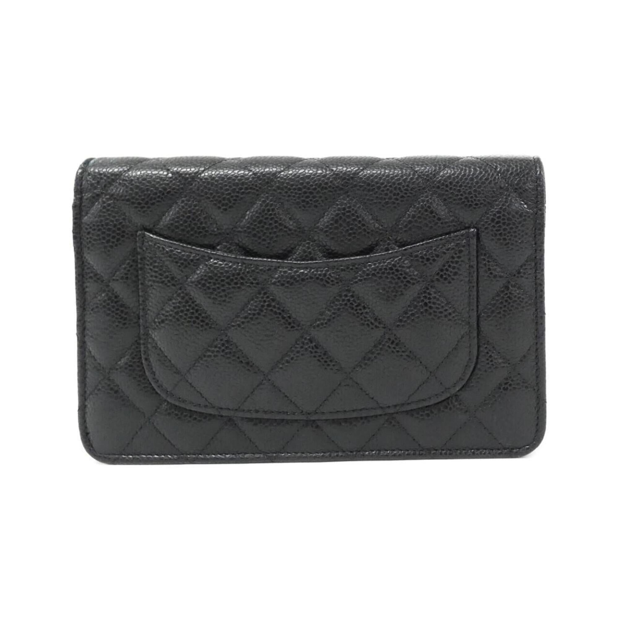 Chanel Black Bordeaux Grained Calfskin Chain/Shoulder Wallet (Pre-Owned)