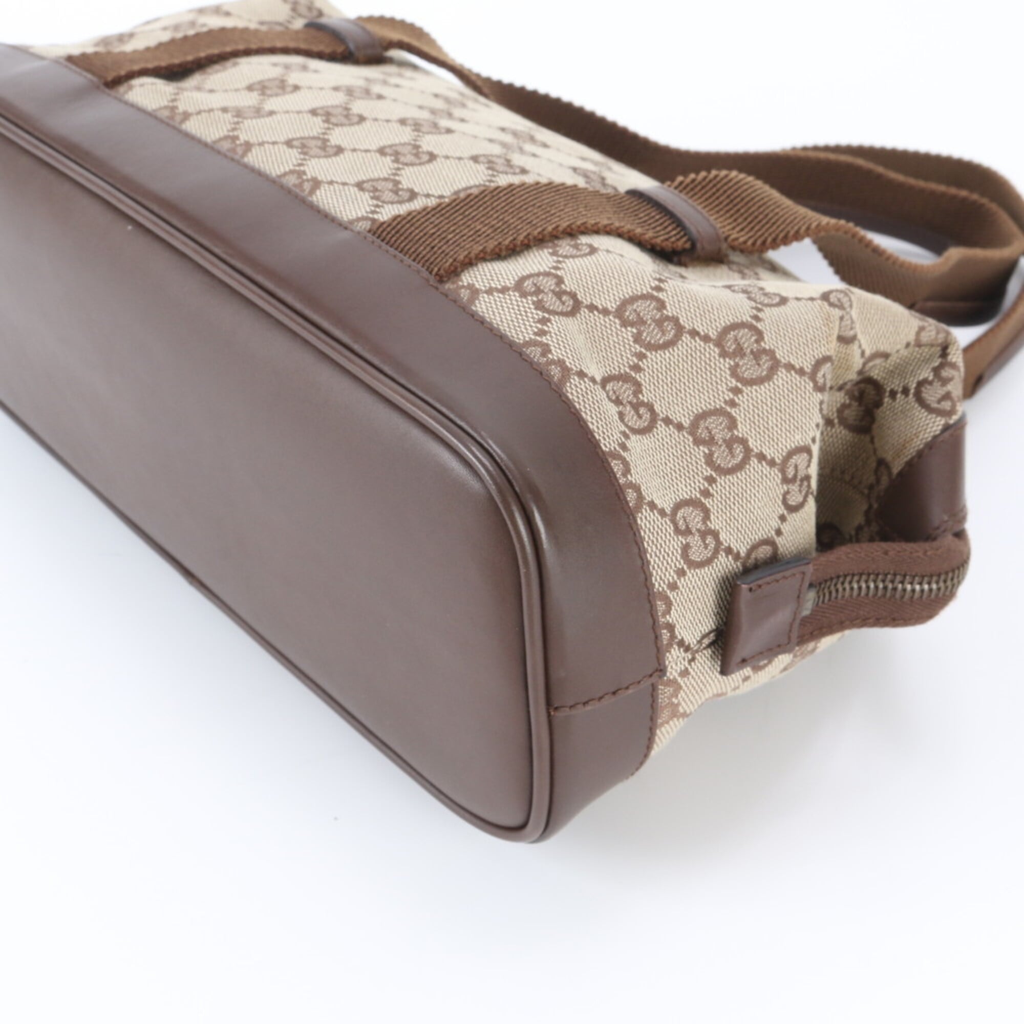 Gucci Brown Leather Canvas Handbag Shoulder Bag Tote Bag (Pre-Owned)