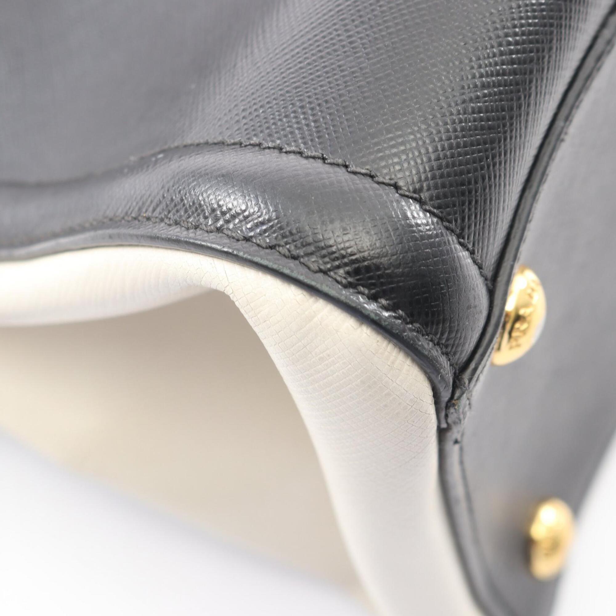 Prada Black White Saffiano Triangle Handbag Tote Bag (Pre-Owned)