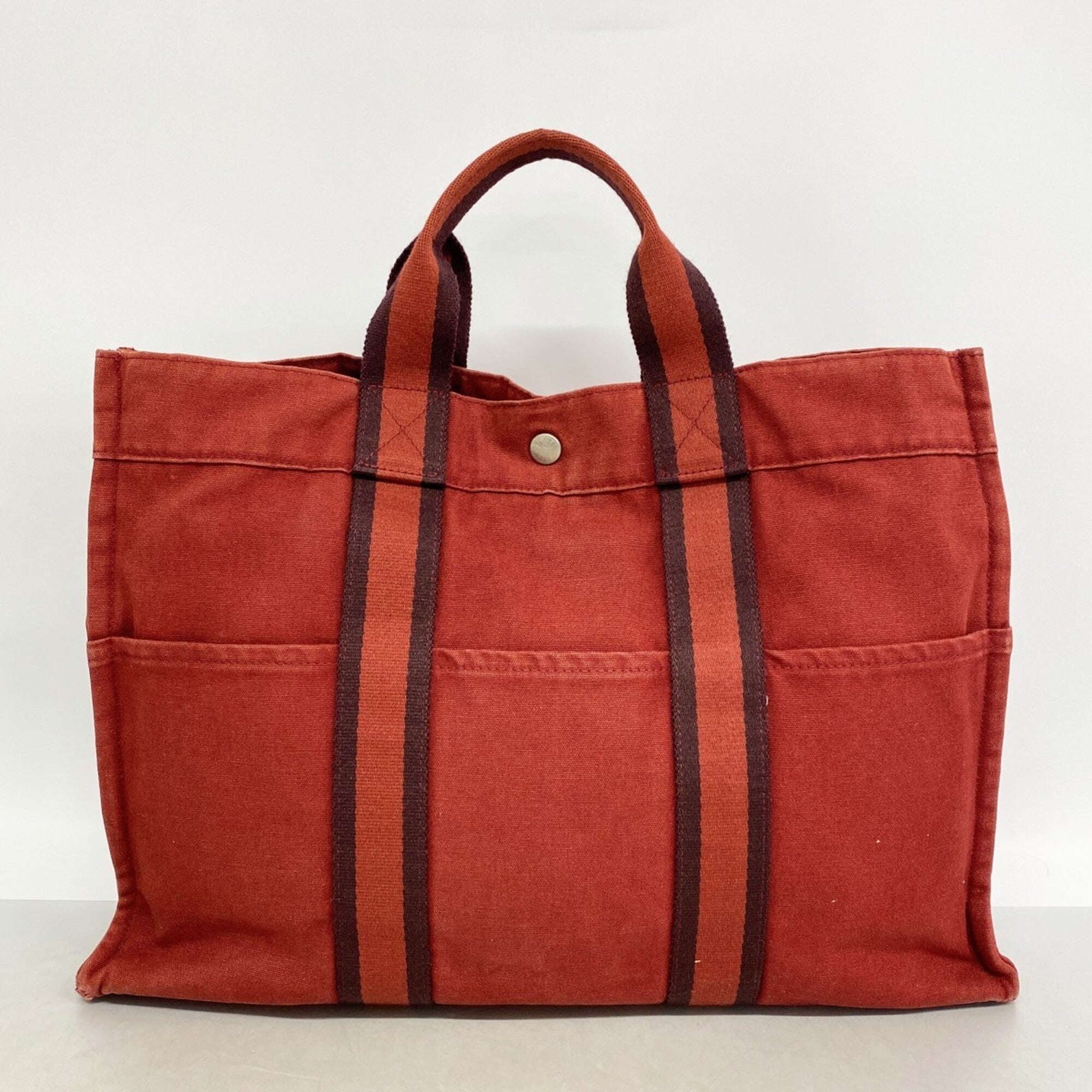 Hermes Red Color Canvas Tote Bag (Pre-Owned)