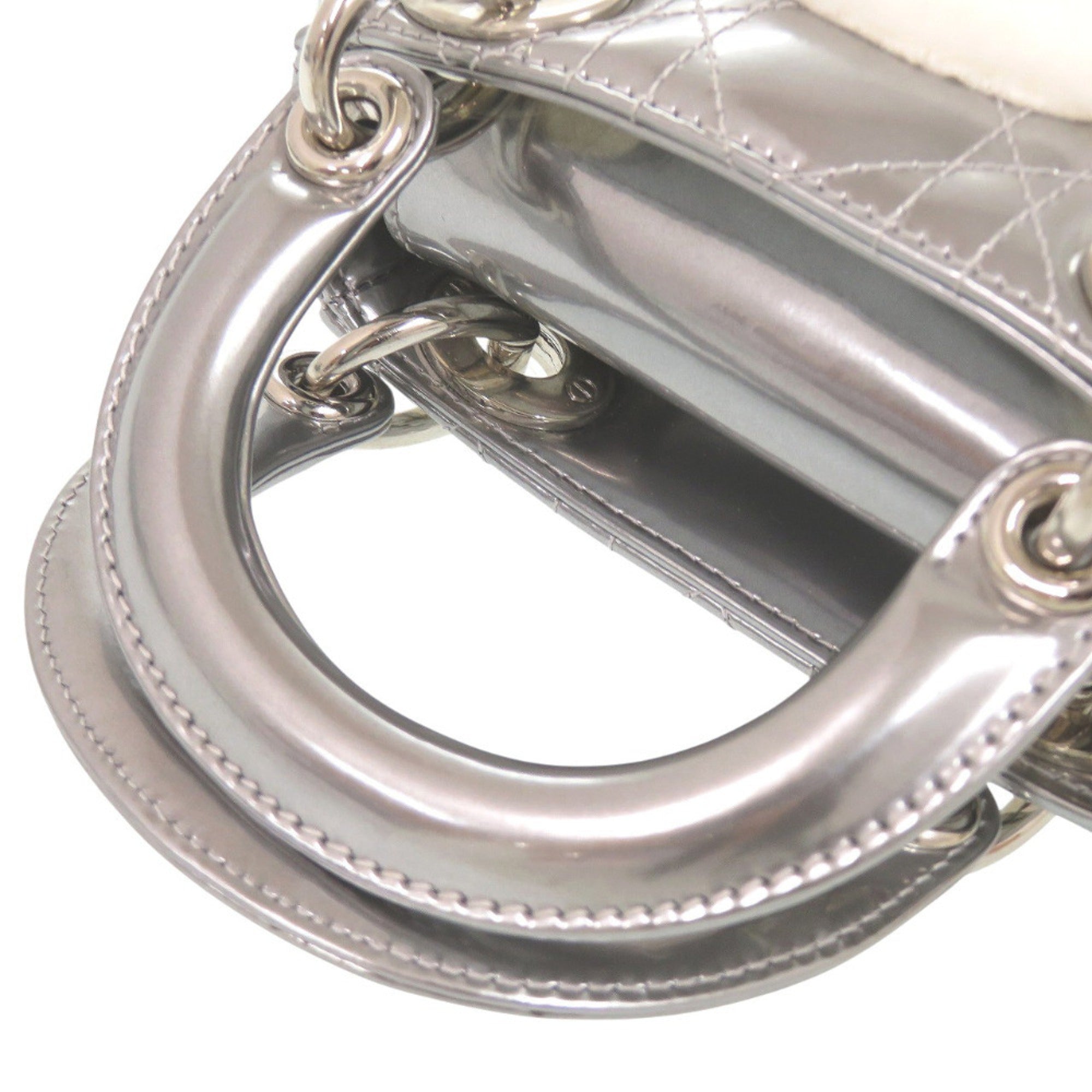 Christian Dior Silver Patent Leather Fur Handbag (Pre-Owned)