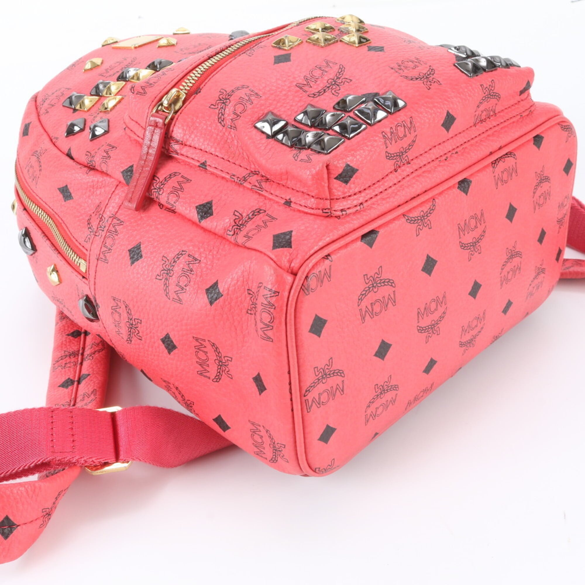 Mcm Pink Leather Coated Canvas Backpack Shoulder Bag (Pre-Owned)