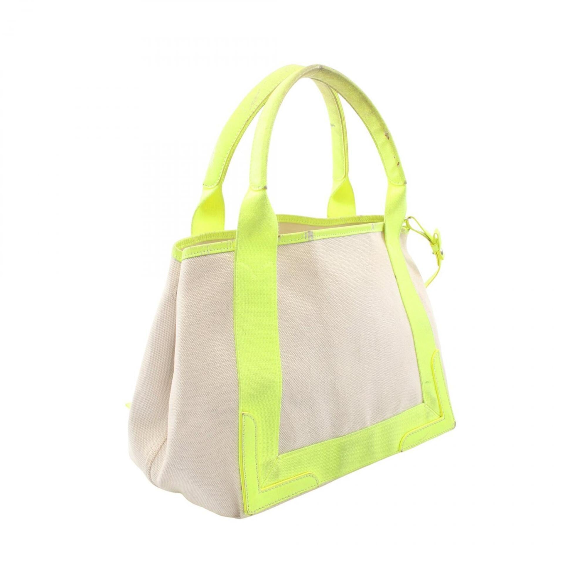 Balenciaga White Yellow Canvas Leather Handbag Pouch Tote Bag (Pre-Owned)