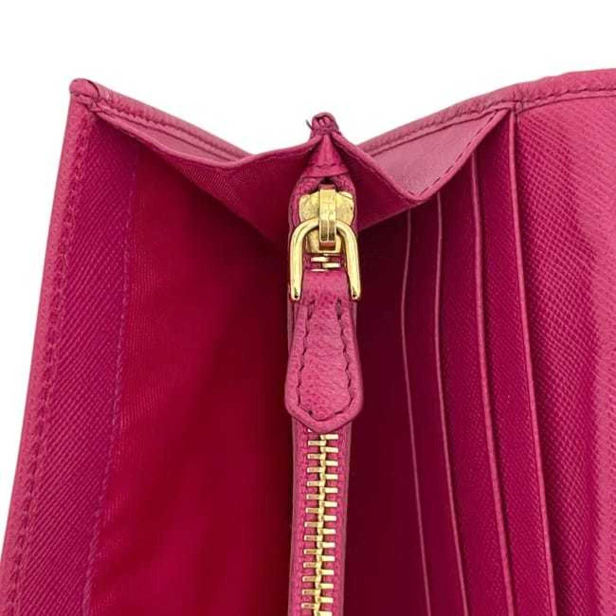 Prada Fuxia Pink Nylon Leather Long Wallet (Bi-Fold) (Pre-Owned)