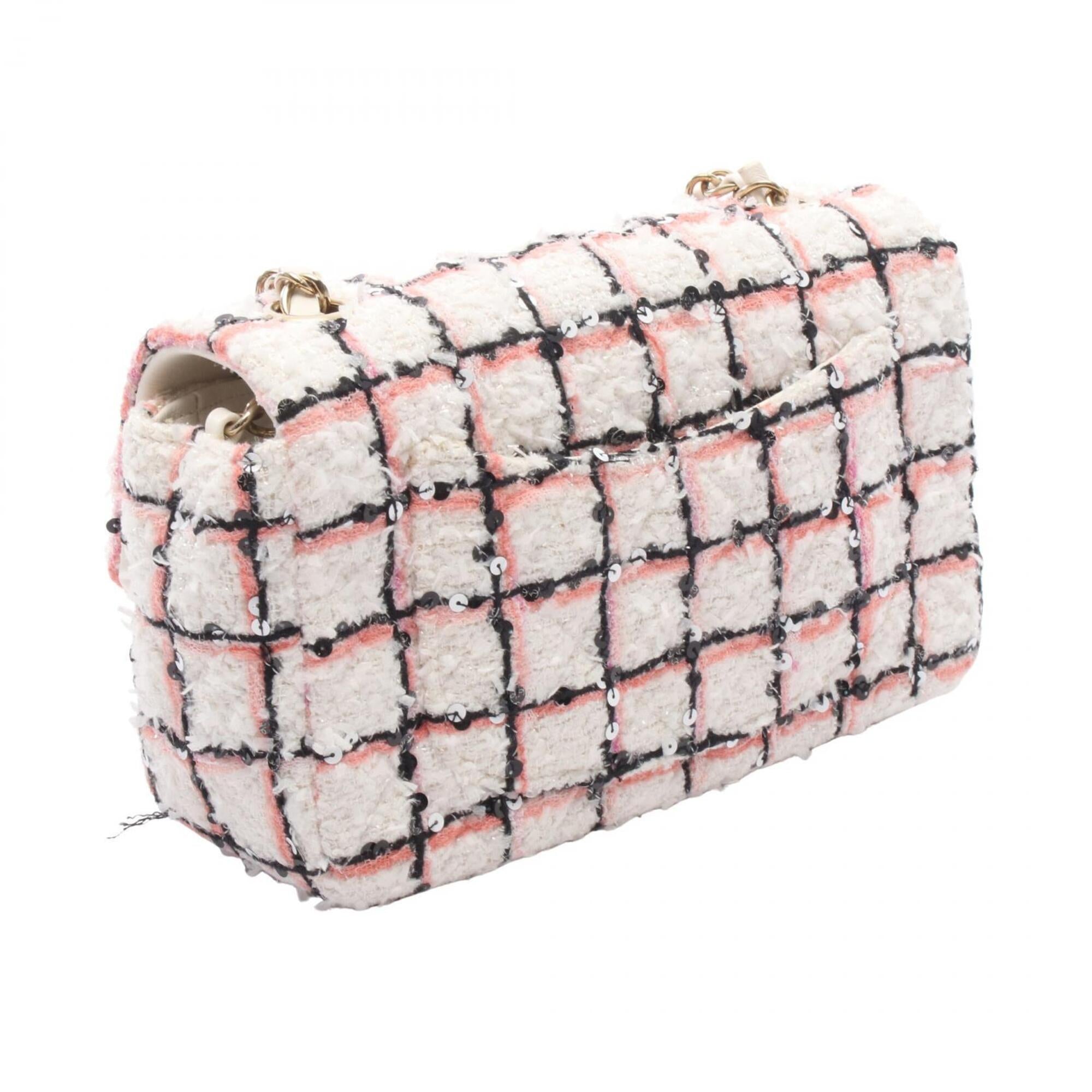 Chanel Black Pink White Fabric Leather Handbag Shoulder Bag (Pre-Owned)
