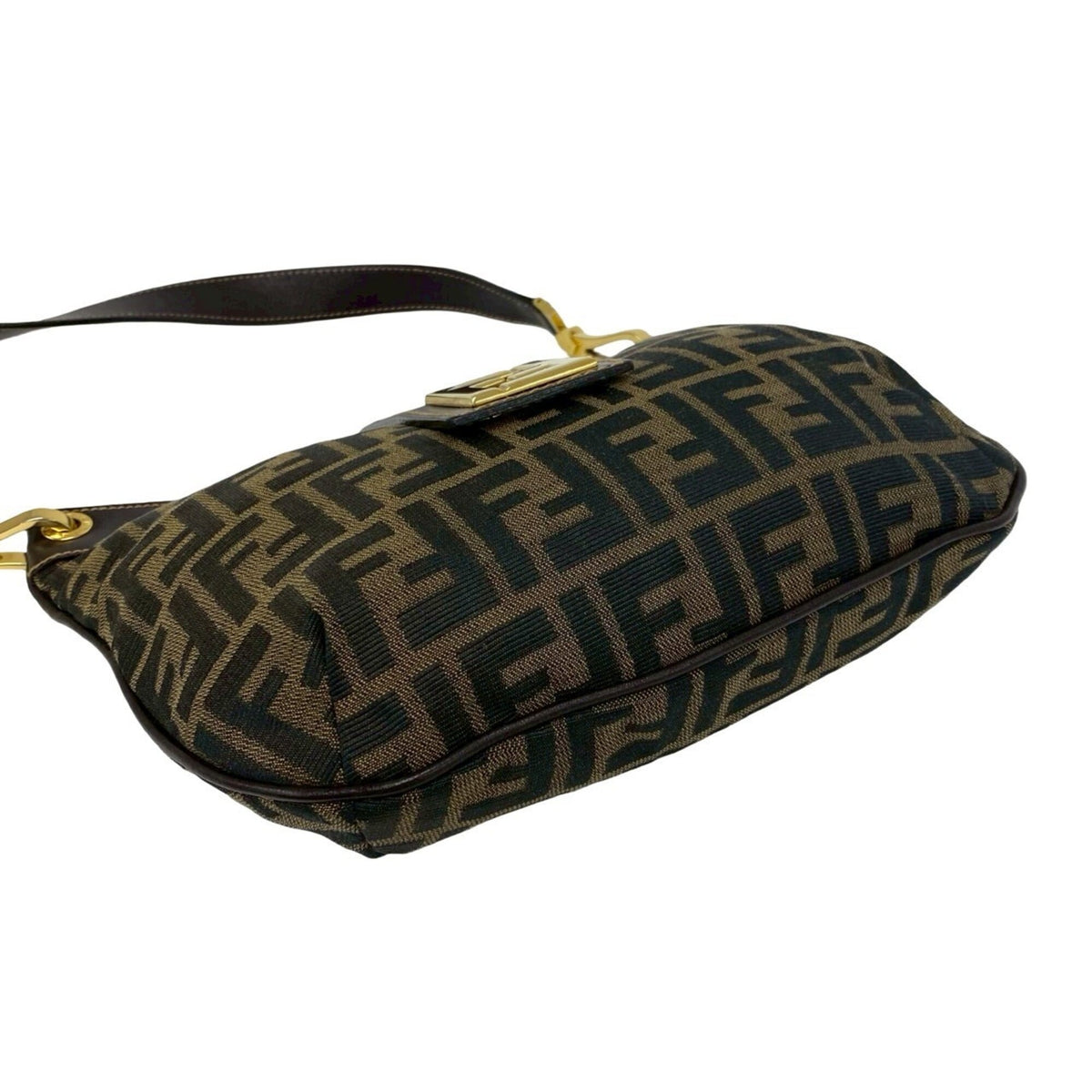 Fendi Black Brown Canvas Leather Shoulder Bag (Pre-Owned)