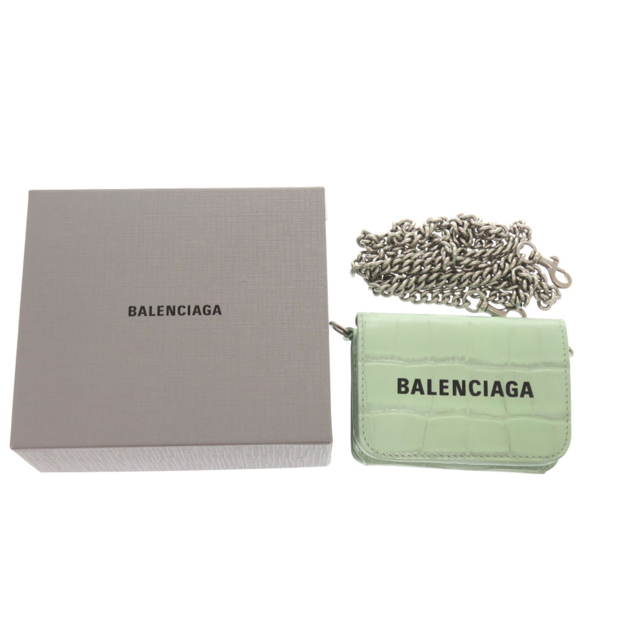 Balenciaga Green Leather Chain/Shoulder Wallet (Pre-Owned)