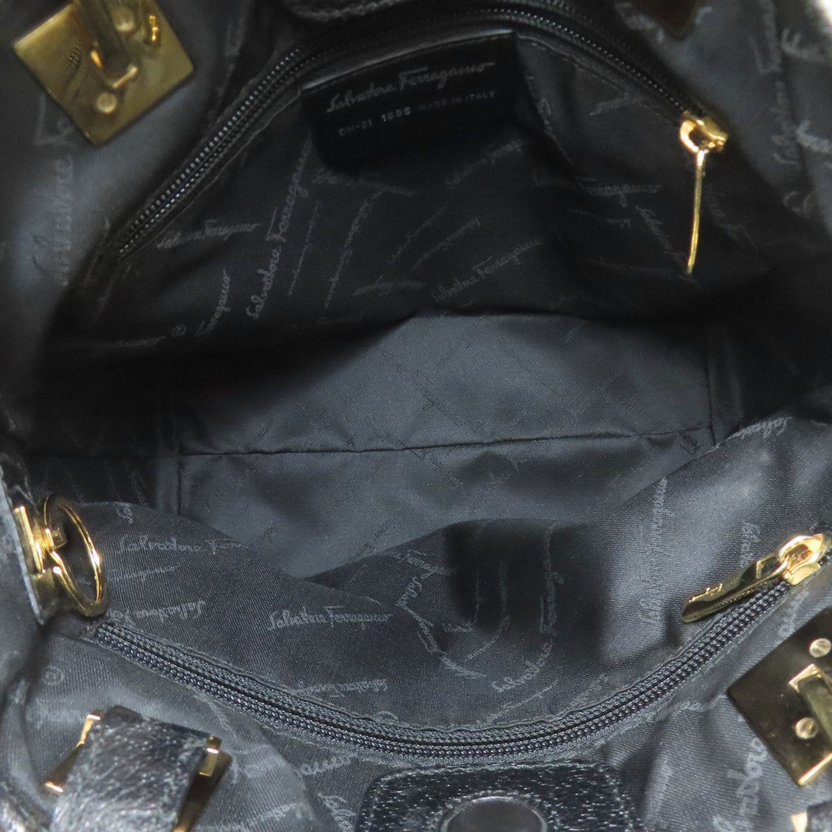 Salvatore Ferragamo Black Nylon Canvas Leather Handbag (Pre-Owned)