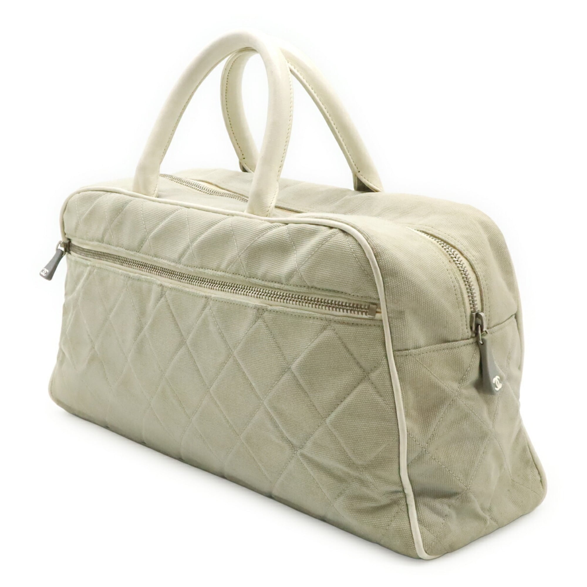 Chanel Sport Light Gray White Canvas Leather Handbag (Pre-Owned)