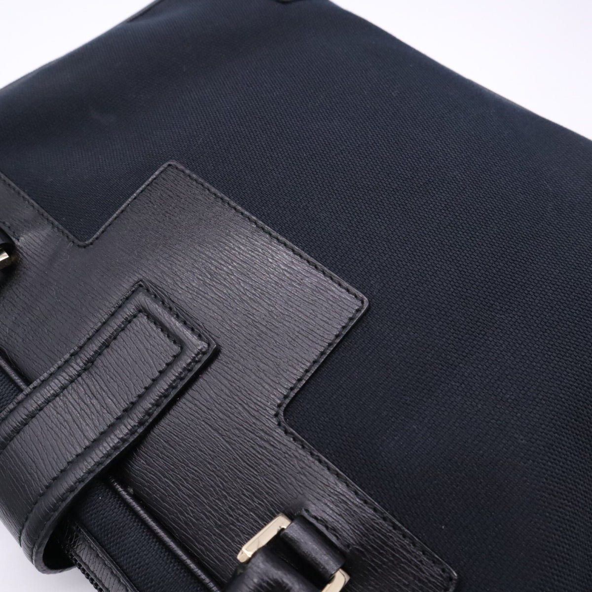 Gucci Black Navy Canvas Leather Handbag (Pre-Owned)