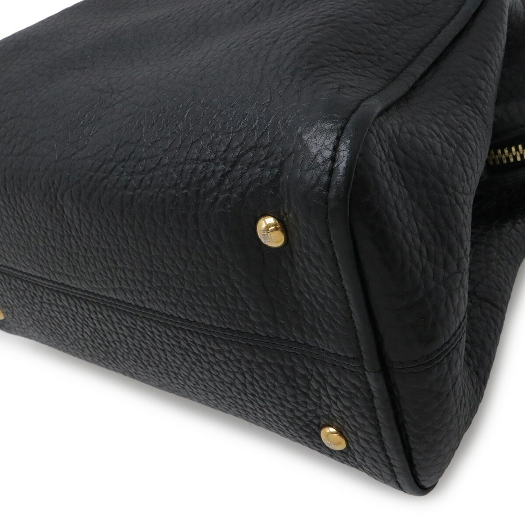 Fendi Black Leather Handbag Tote Bag (Pre-Owned)