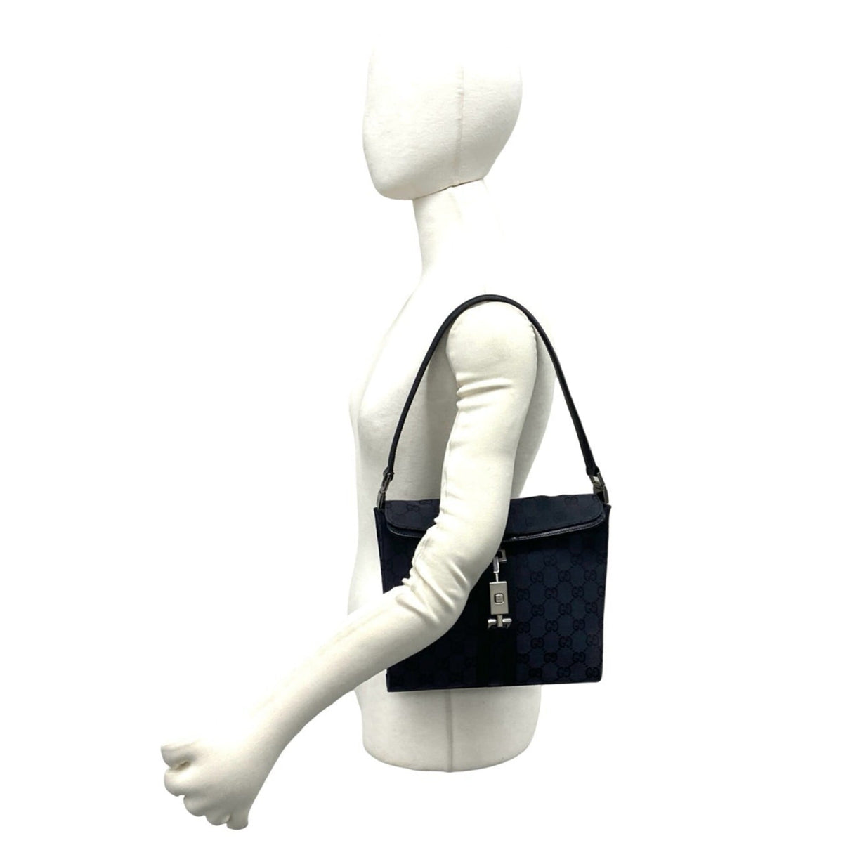 Gucci Black Canvas Leather Handbag Shoulder Bag (Pre-Owned)