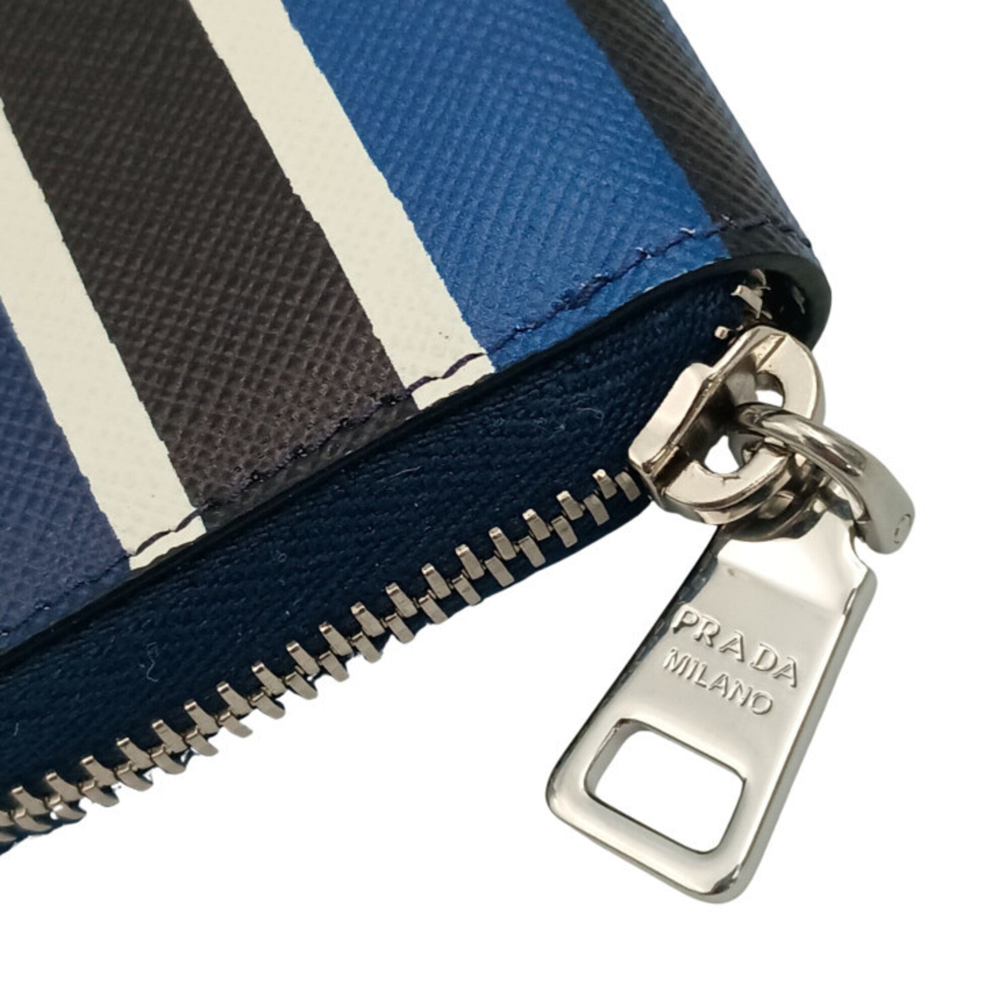 Prada Black Blue White Saffiano Coin Purse/Coin Case (Pre-Owned)