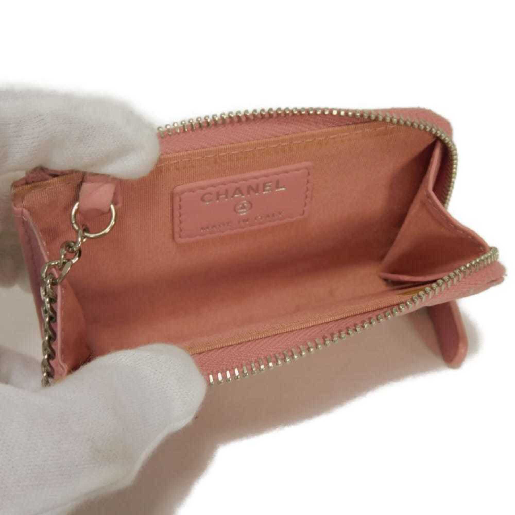 Chanel Camellia Pink Leather Coin Purse/Coin Case (Pre-Owned)