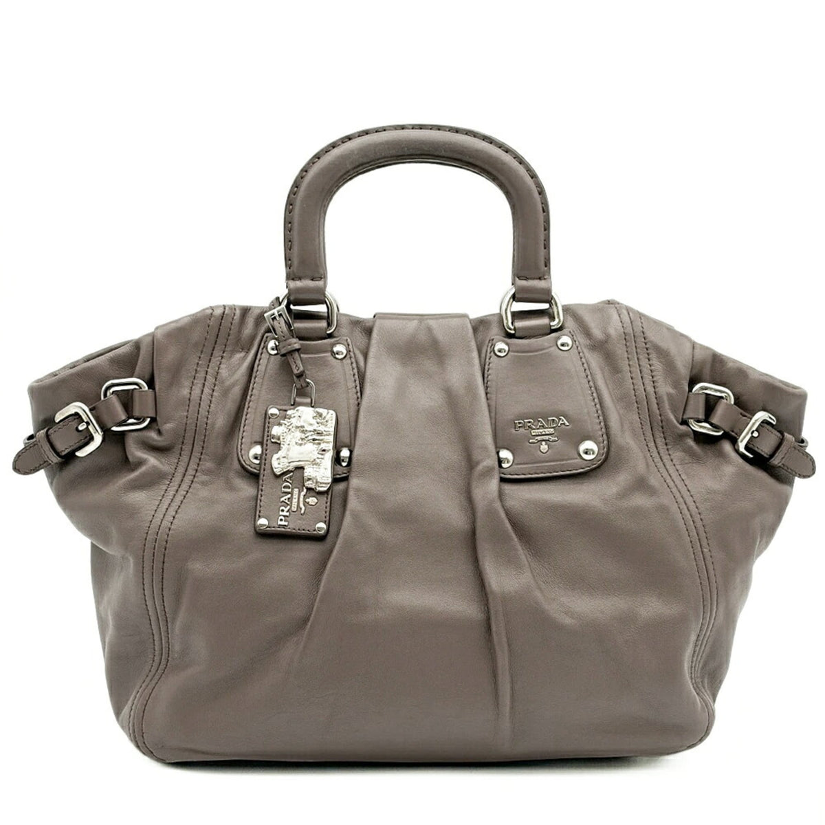 Prada Dark Gray Grayish Leather Tote Bag (Pre-Owned)