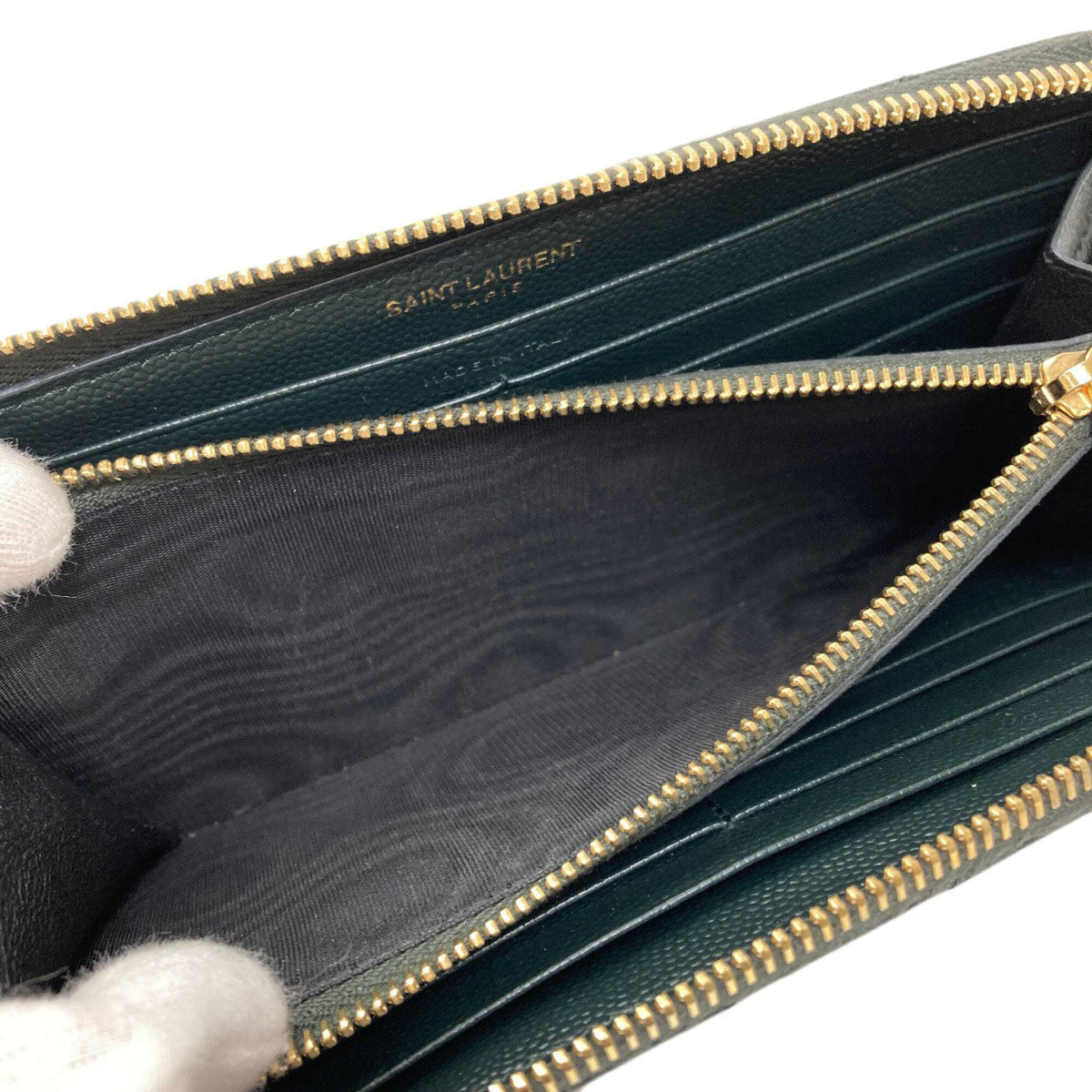 Saint Laurent Dark Green Leather Long Wallet (Bi-Fold) (Pre-Owned)