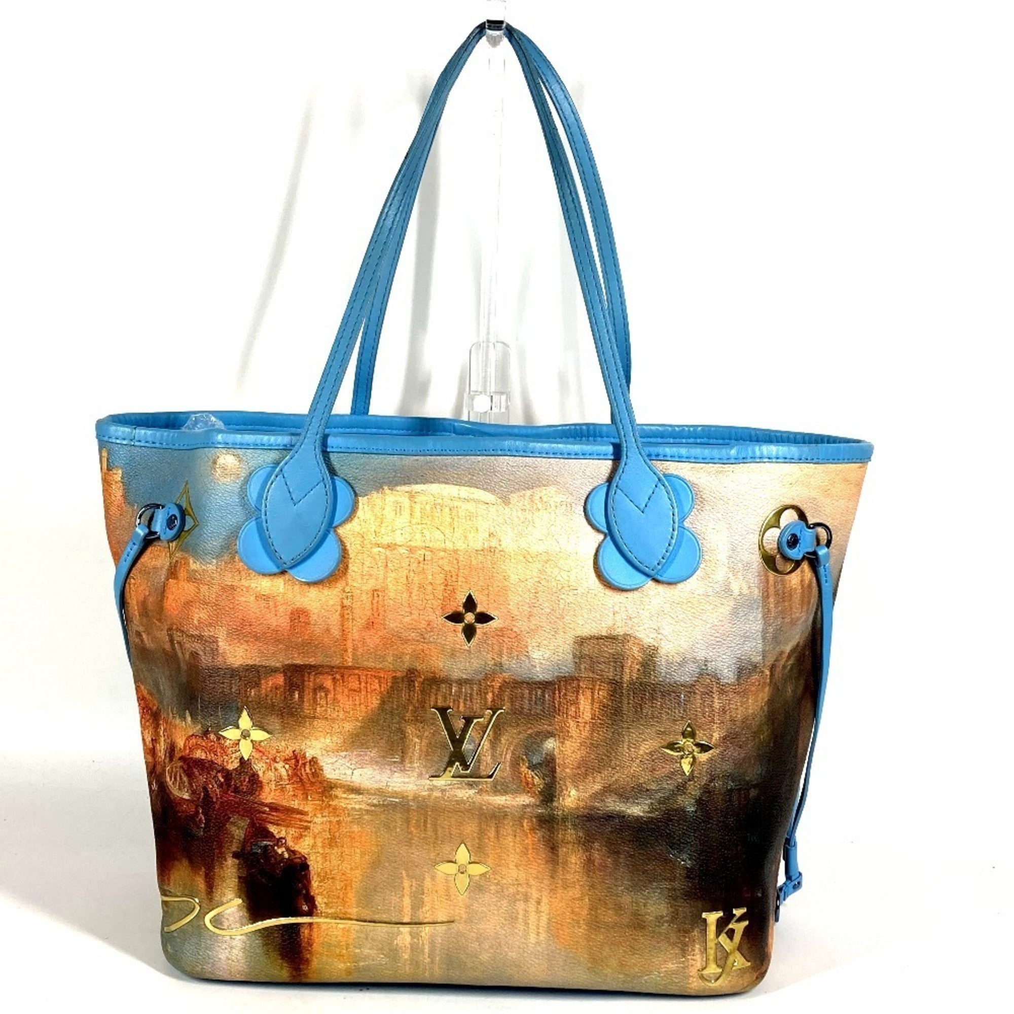 Louis Vuitton Blue Leather Coated Canvas Pouch Shoulder Bag Tote Bag (Pre-Owned)