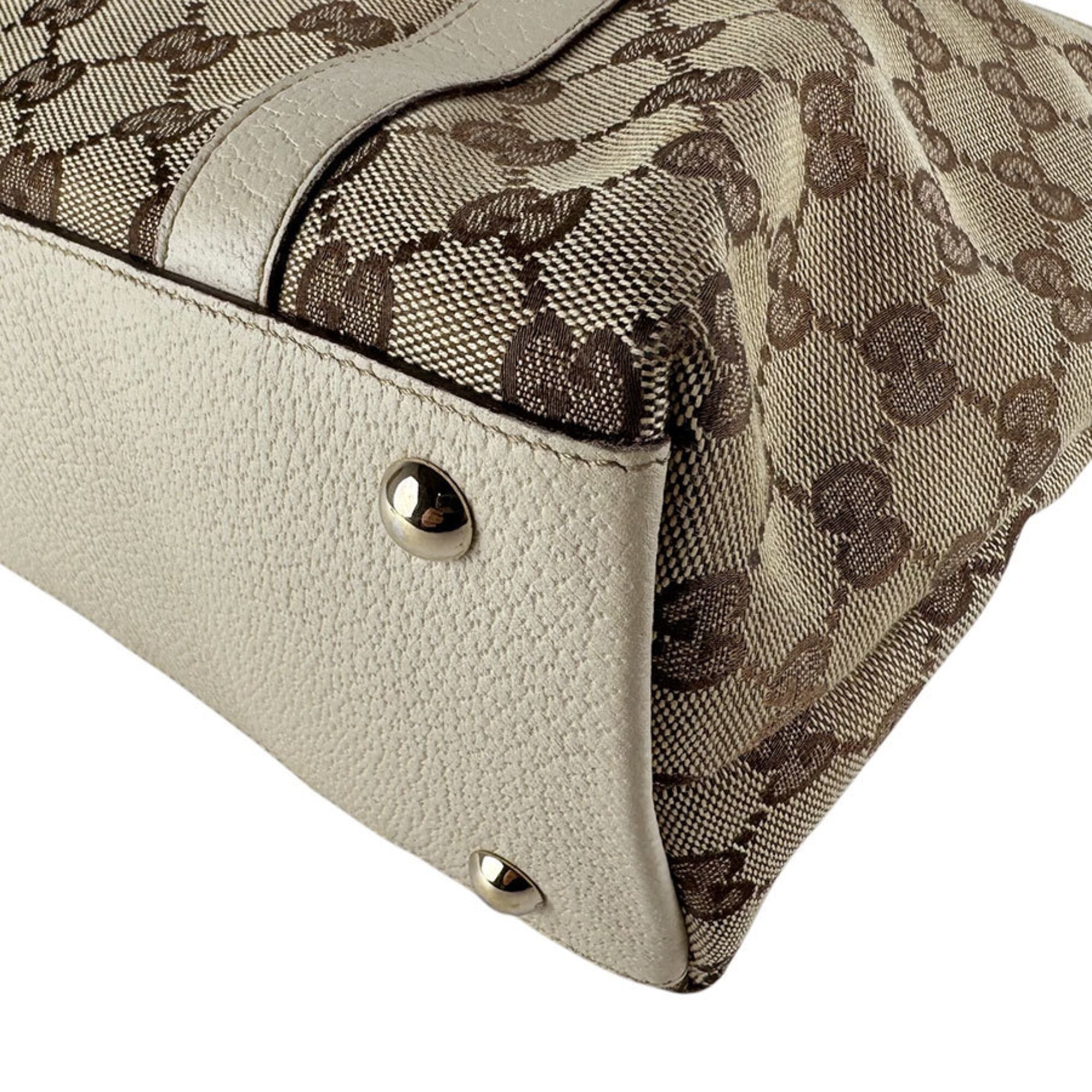 Gucci Brown Ivory Canvas Leather Handbag (Pre-Owned)