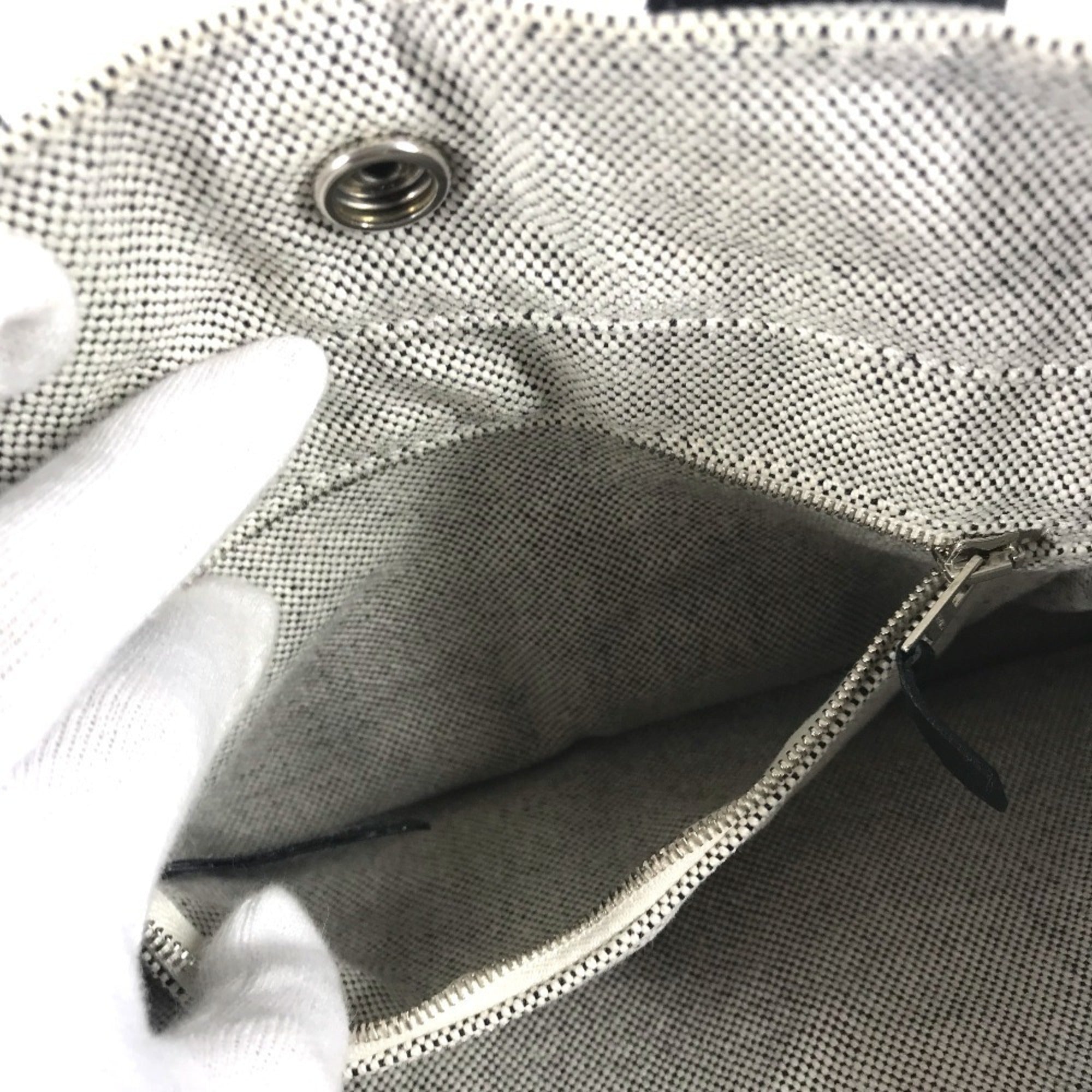 Hermes Black Gray Toile H Leather Handbag Tote Bag (Pre-Owned)