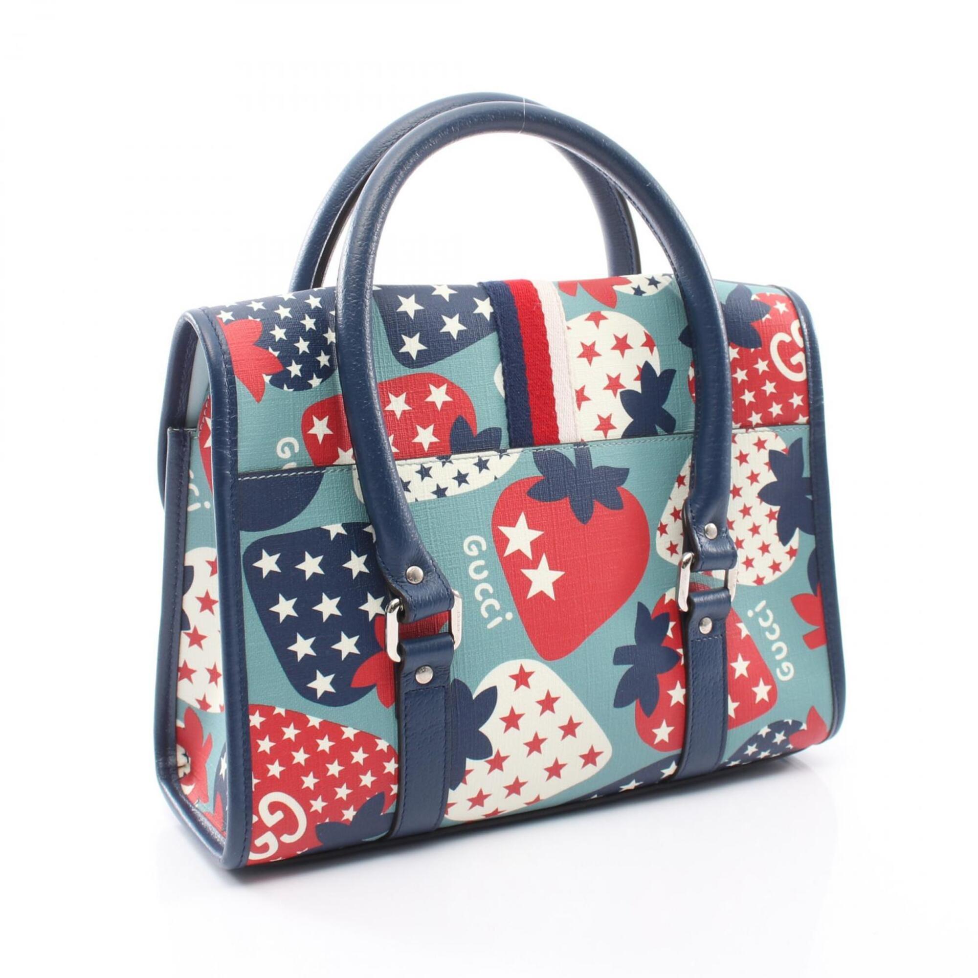Gucci Blue Navy Red Color Coated Canvas Leather Handbag (Pre-Owned)
