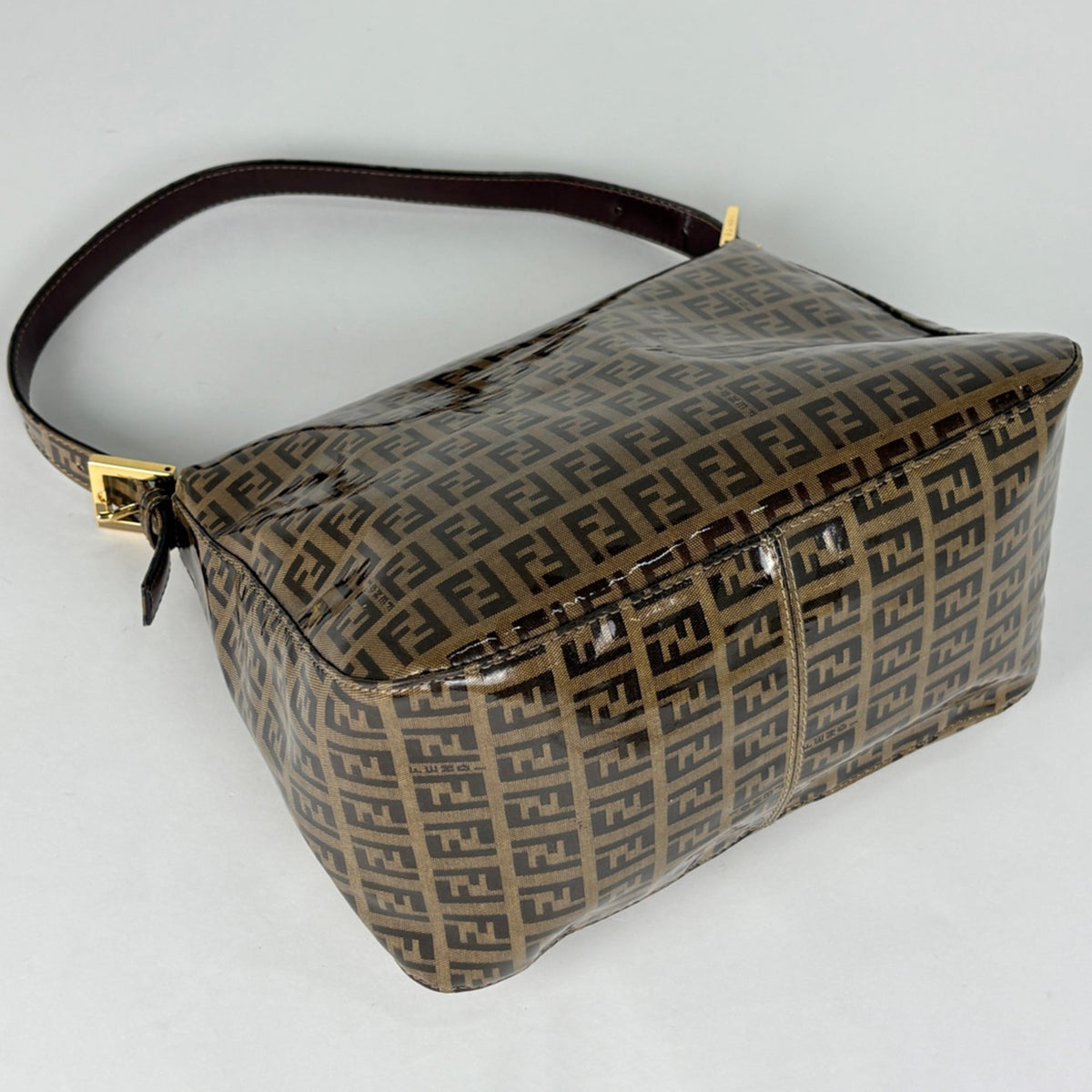 Fendi Zucchino Beige Brown Coated Canvas Leather Shoulder Bag (Pre-Owned)