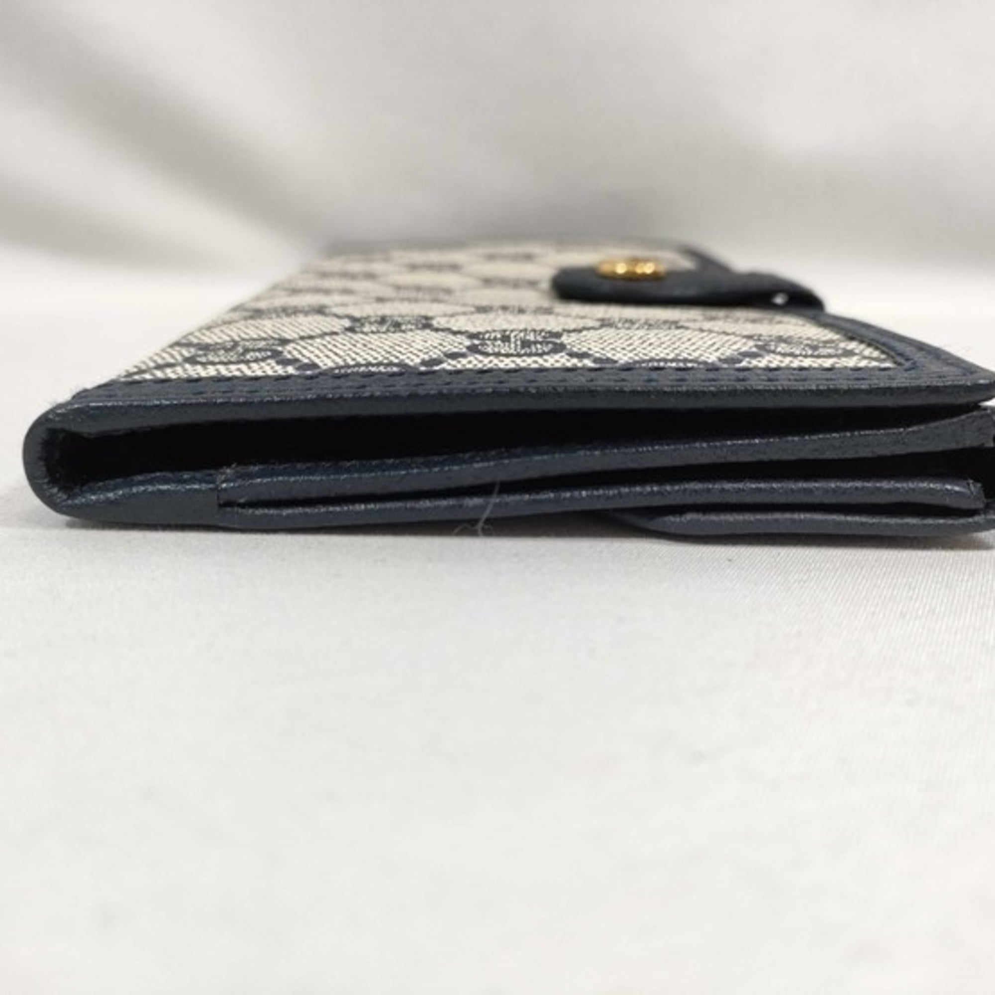 Gucci Gg Supreme Beige Navy Pvc Leather Long Wallet (Bi-Fold) (Pre-Owned)