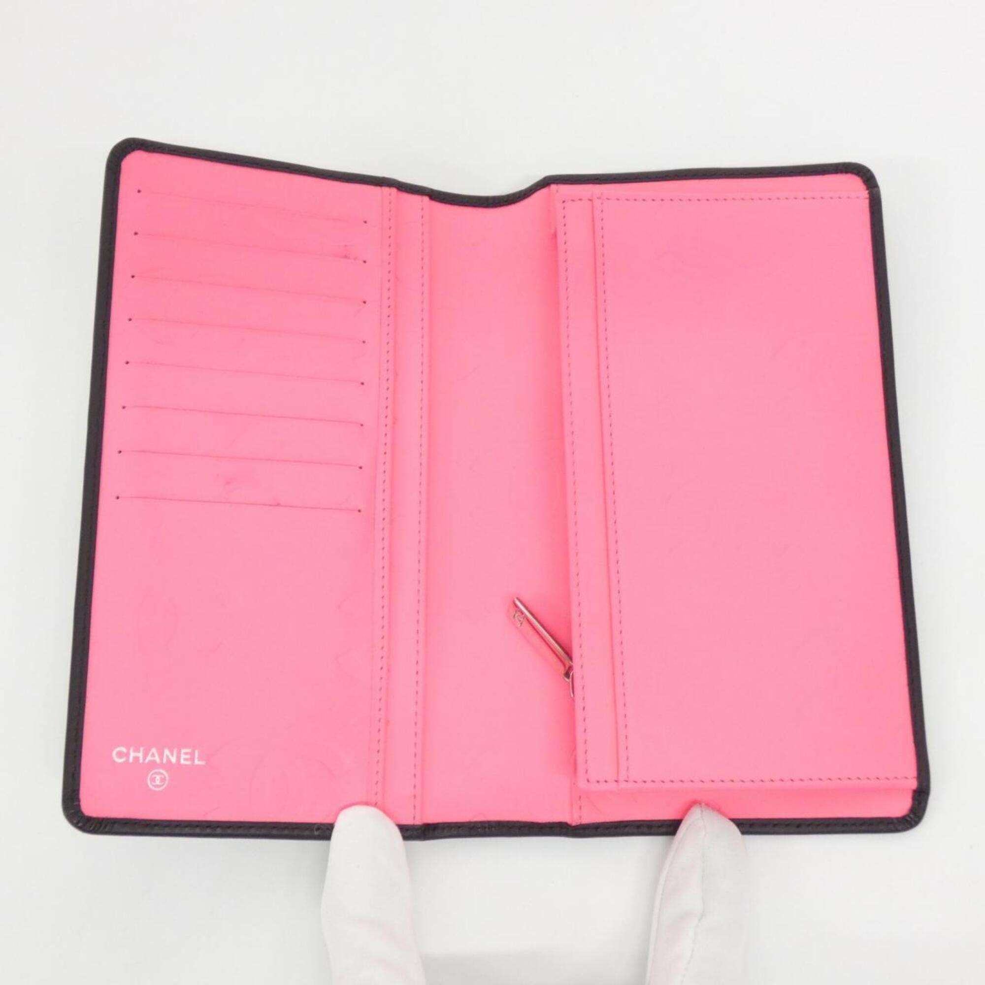 Chanel Black Pink Leather Long Wallet (Bi-Fold) (Pre-Owned)