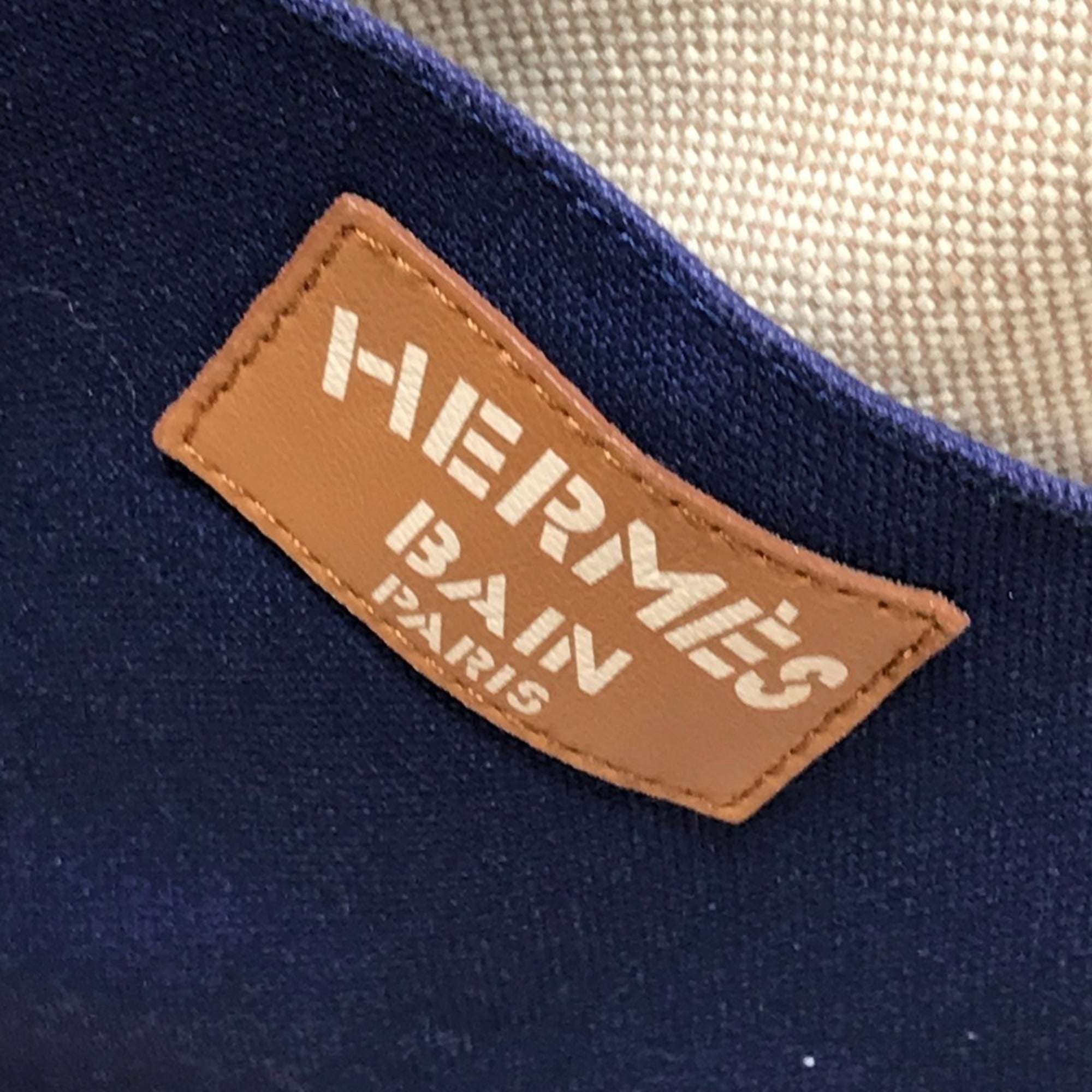 Hermes Beige Blue Cotton Beach Bag Boston Bag Handbag Shoulder Bag Tote Bag (Pre-Owned)