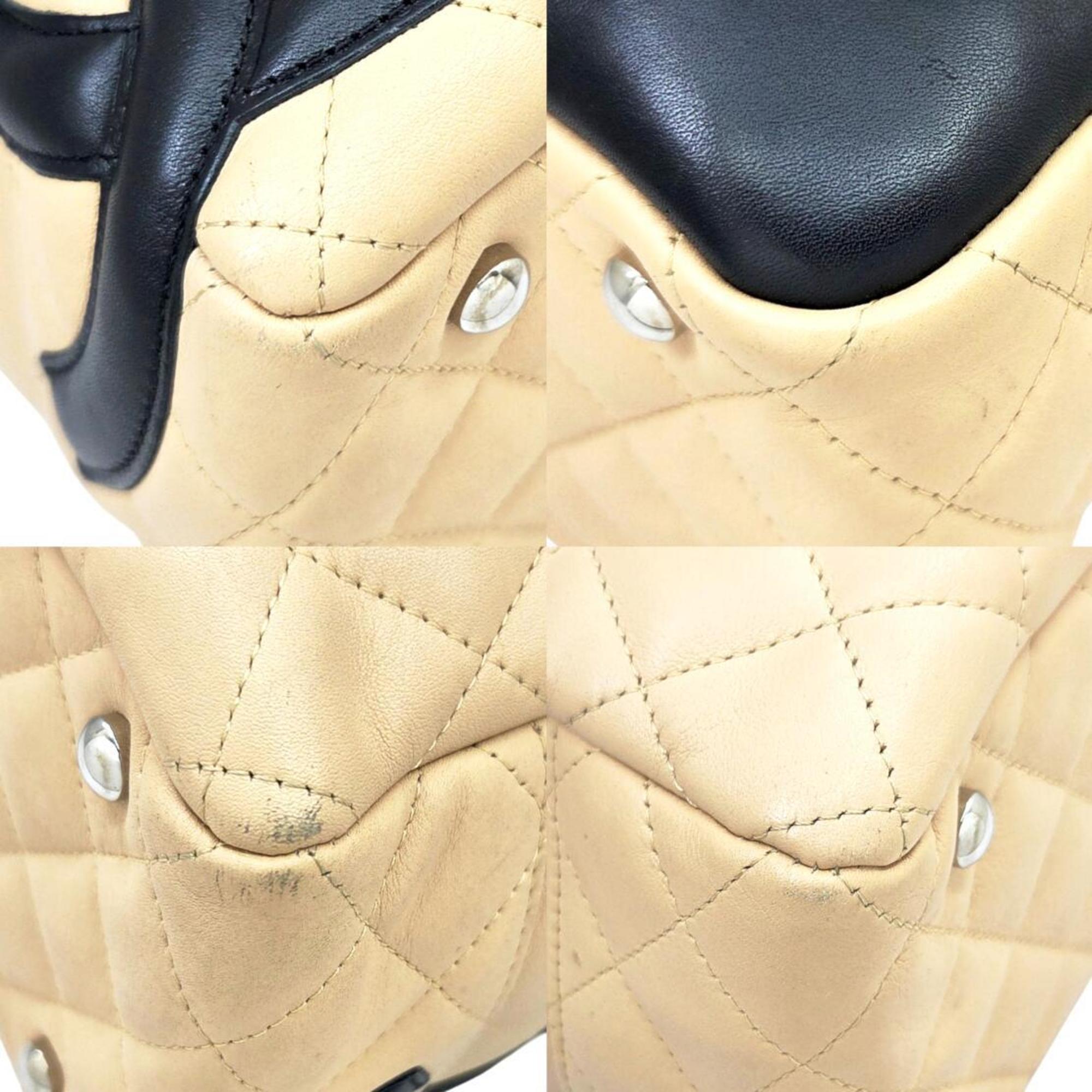 Chanel Beige Black Leather Shoulder Bag (Pre-Owned)