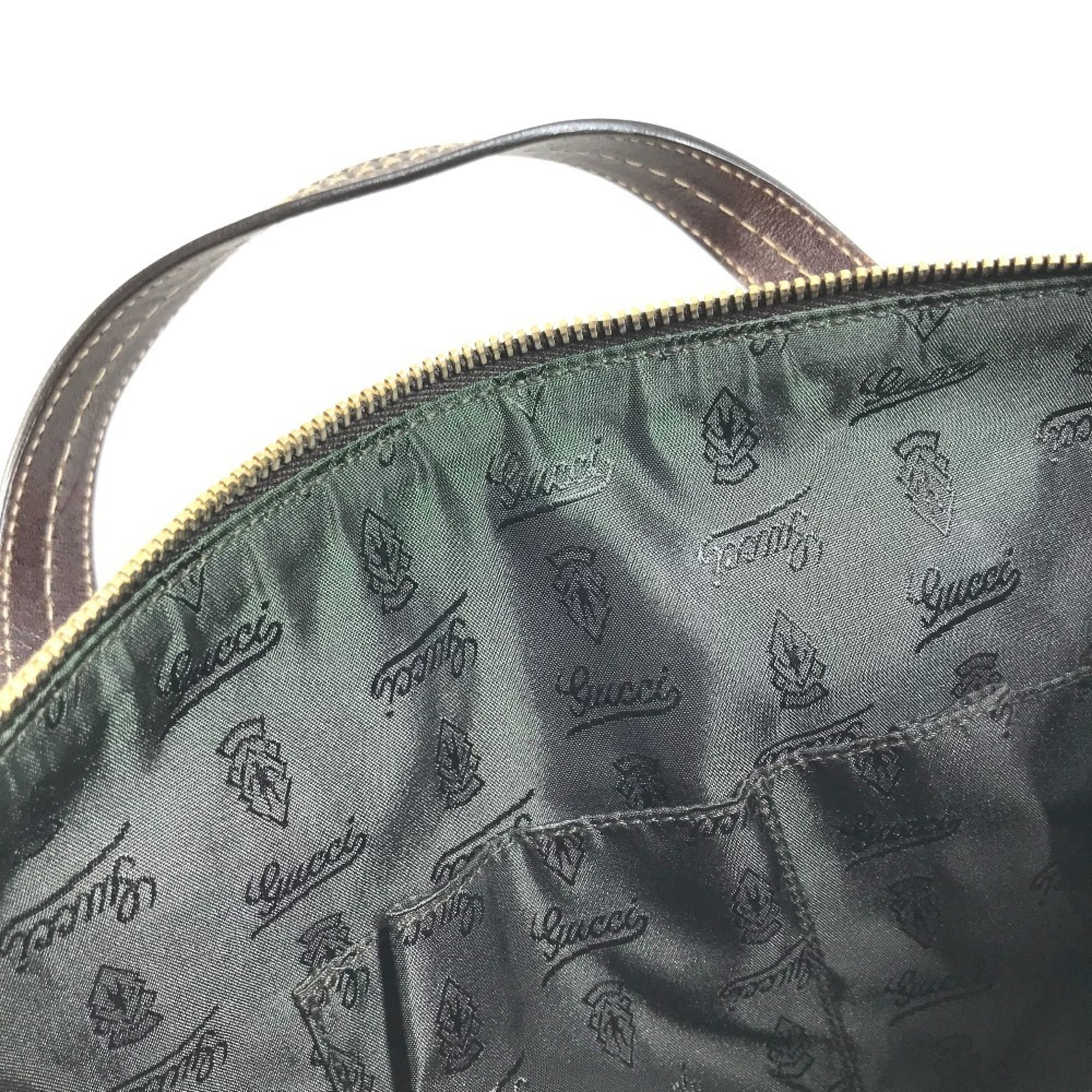 Gucci Hysteria Beige Dark Brown Leather Coated Canvas Boston Bag Handbag (Pre-Owned)