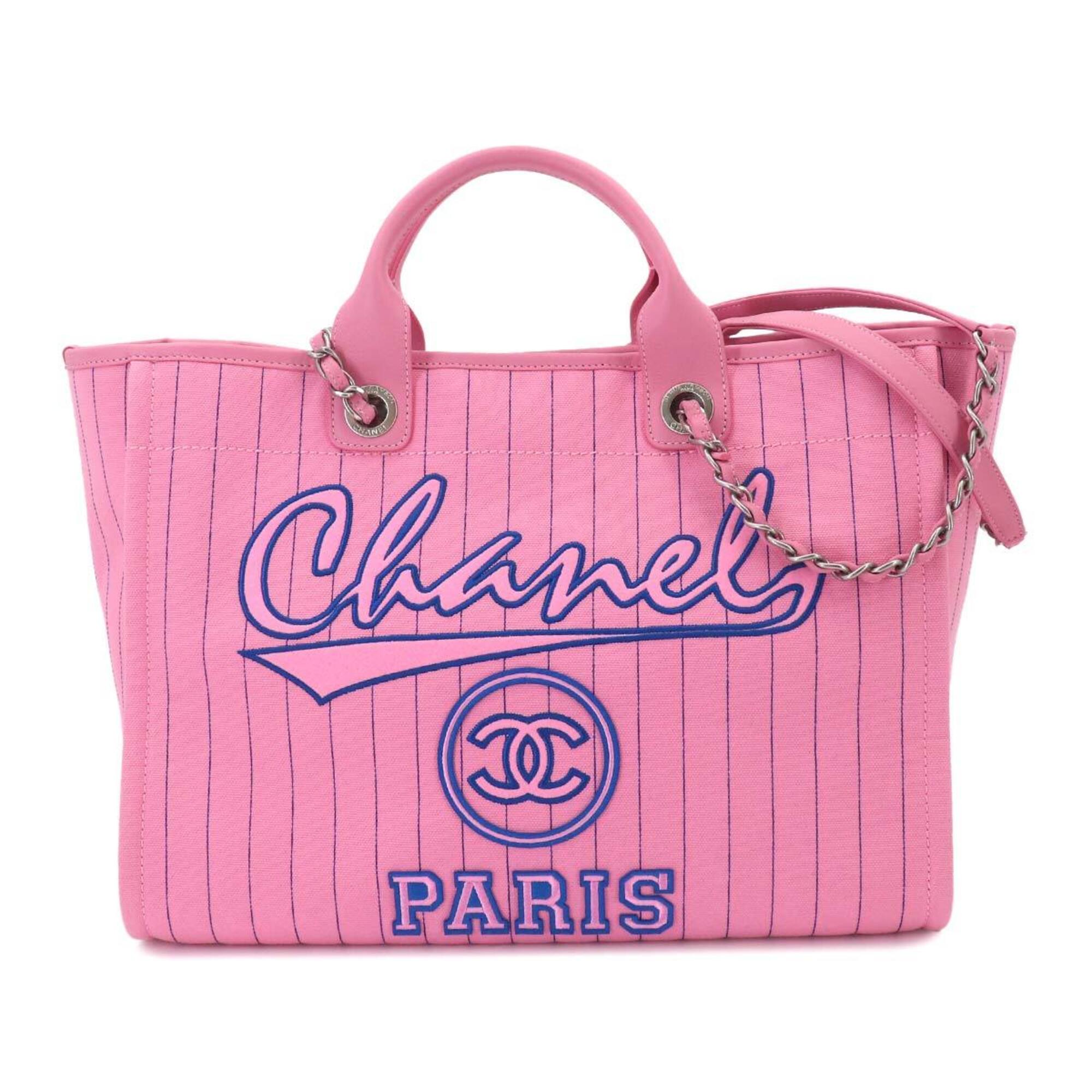 Chanel Blue Pink Canvas Handbag Pouch Tote Bag (Pre-Owned)