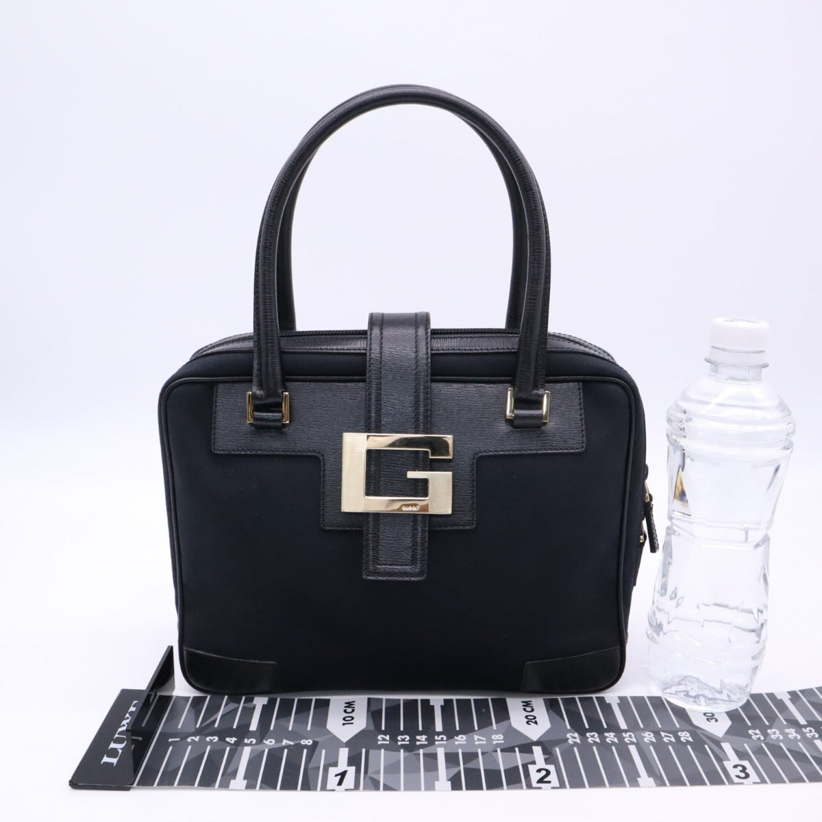 Gucci Black Navy Canvas Leather Handbag (Pre-Owned)