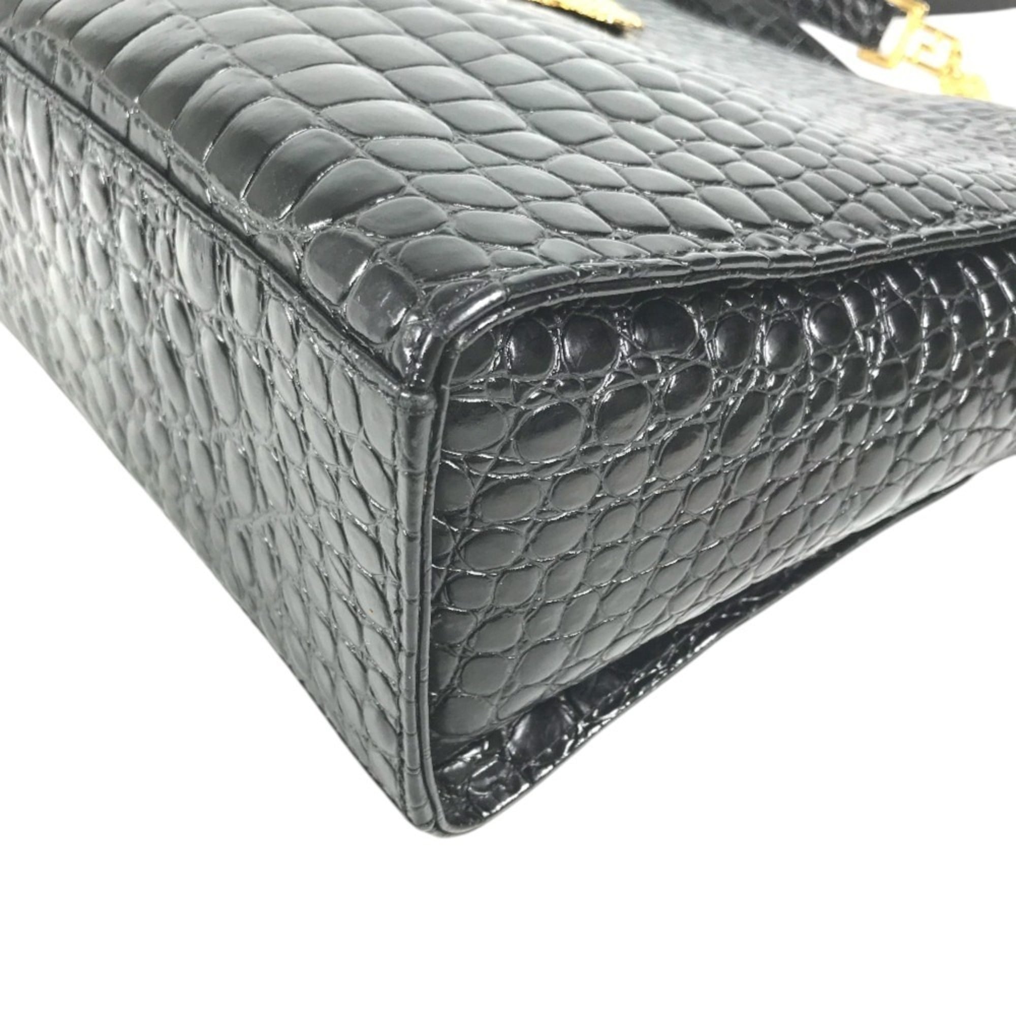 Versace Black Leather Shoulder Bag Tote Bag (Pre-Owned)