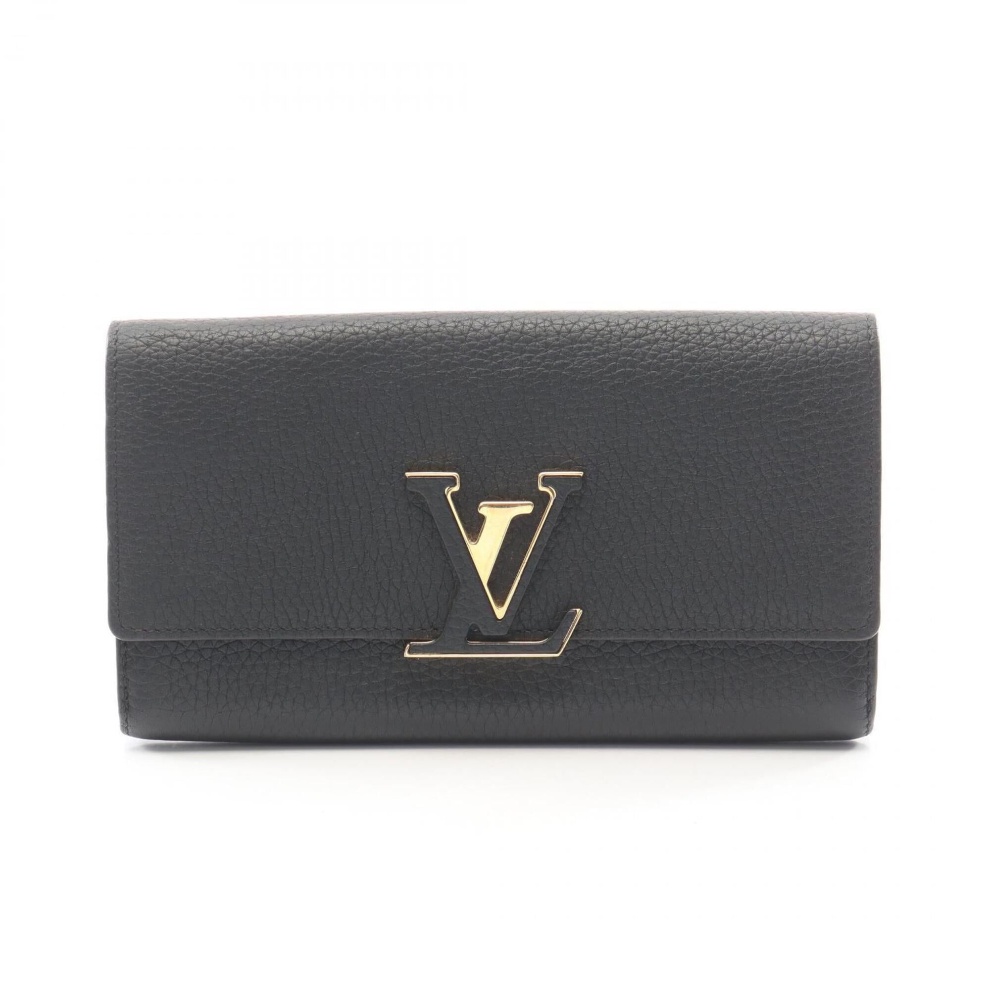 Louis Vuitton Black Leather Long Wallet (Bi-Fold) (Pre-Owned)