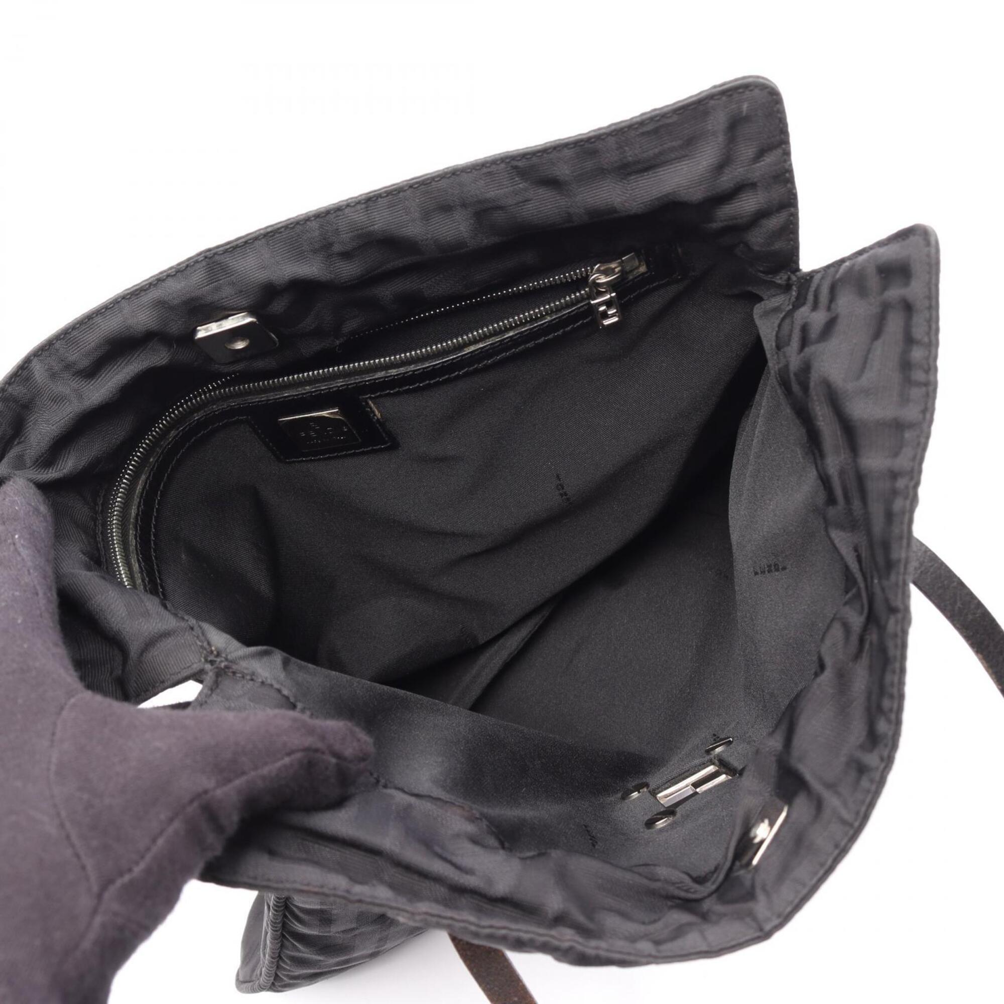 Fendi Black Nylon Leather Handbag Tote Bag (Pre-Owned)