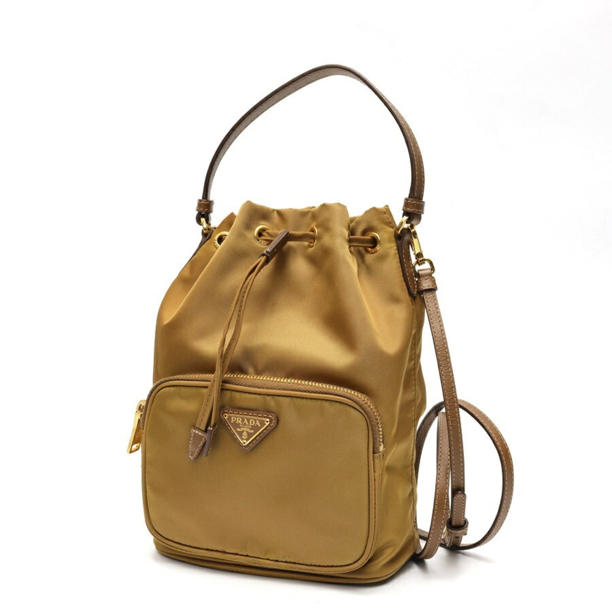 Prada Beige Nylon Leather Shoulder Bag (Pre-Owned)