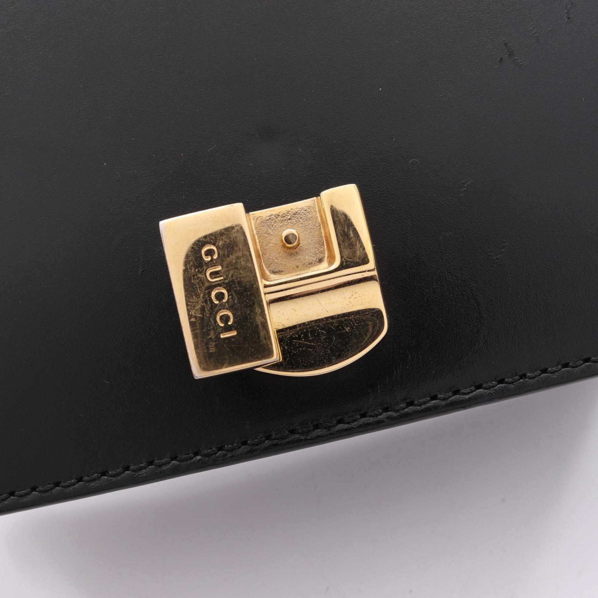 Gucci Black Green Red Color Leather Handbag Shoulder Bag (Pre-Owned)