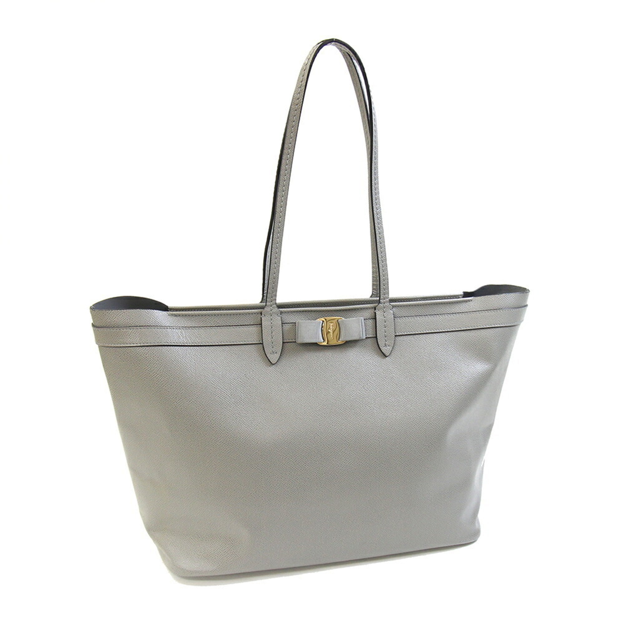 Salvatore Ferragamo Gray Leather Pouch Tote Bag (Pre-Owned)
