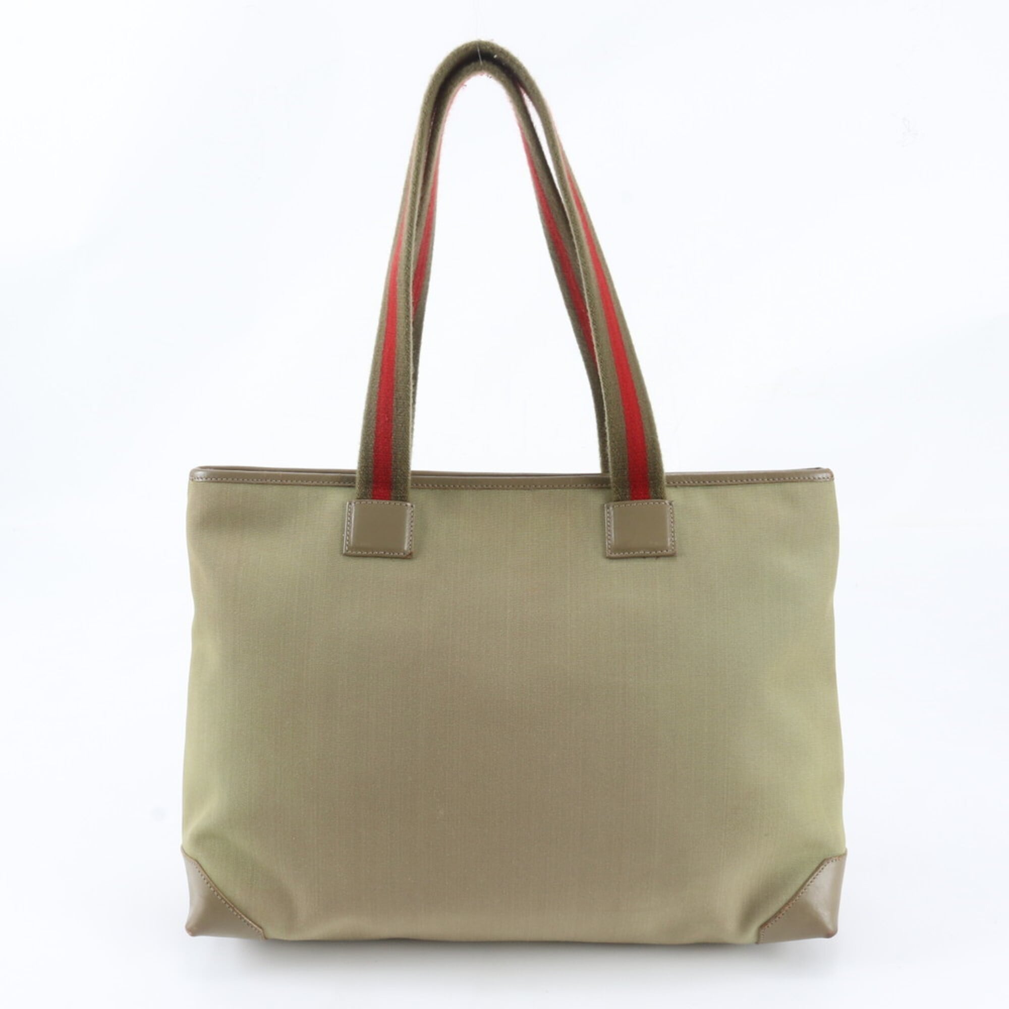 Gucci Green Khaki Leather Nylon Shoulder Bag Tote Bag (Pre-Owned)