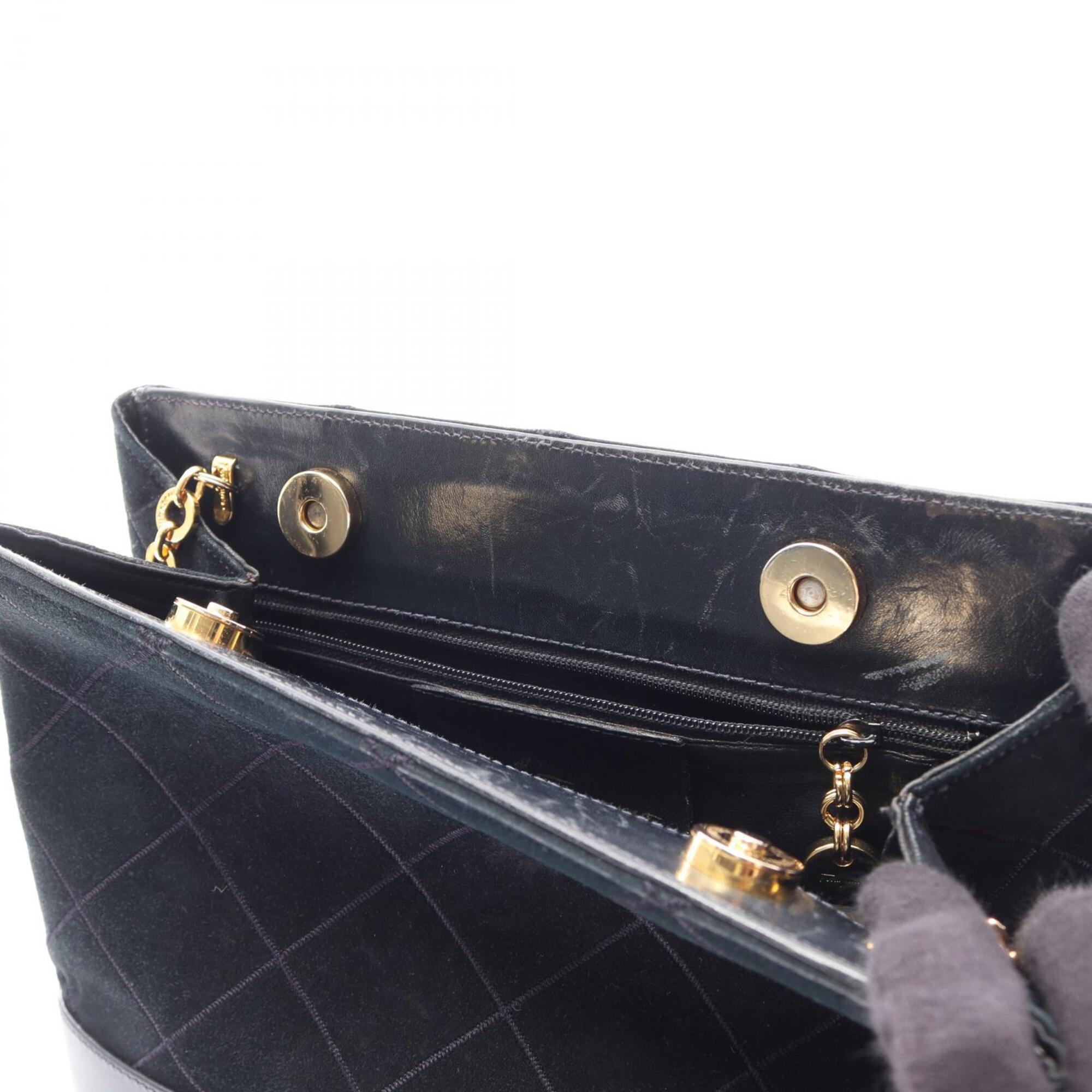 Salvatore Ferragamo Black Leather Suede Handbag Shoulder Bag (Pre-Owned)