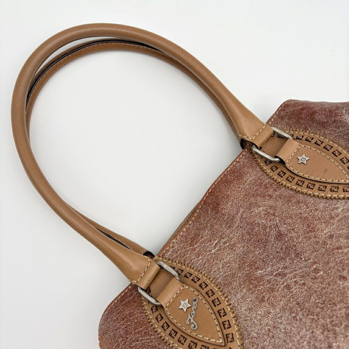 Fendi Etnico Bronze Brown Metallic Leather Handbag Tote Bag (Pre-Owned)