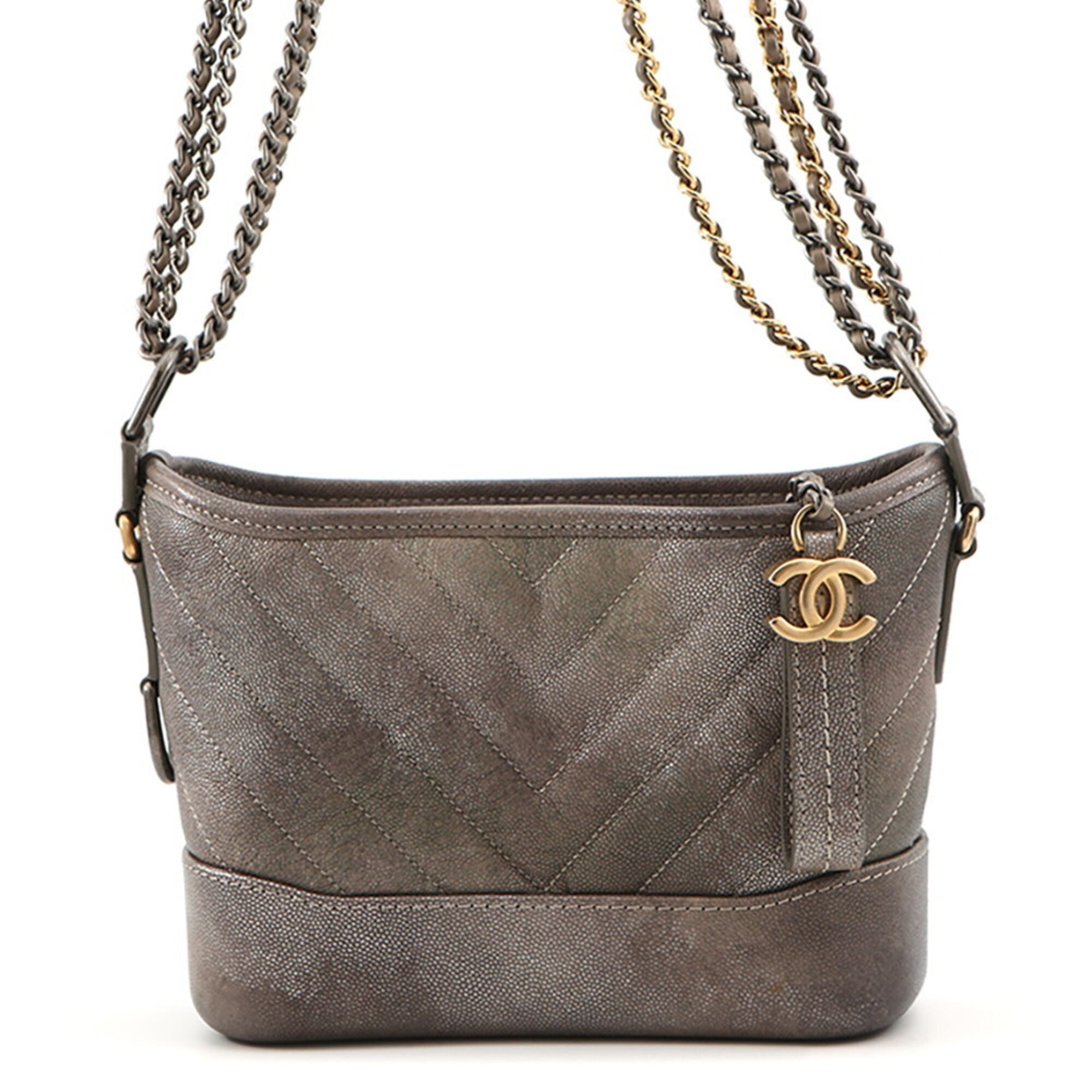 Chanel Gray Grained Calfskin Handbag Shoulder Bag (Pre-Owned)