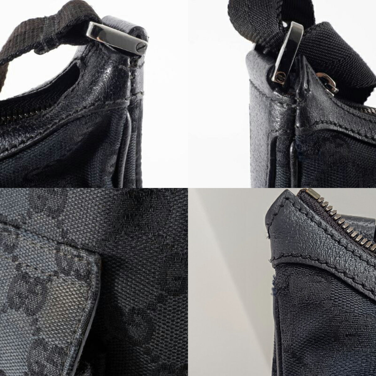 Gucci Black Gg Canvas Leather Shoulder Bag (Pre-Owned)